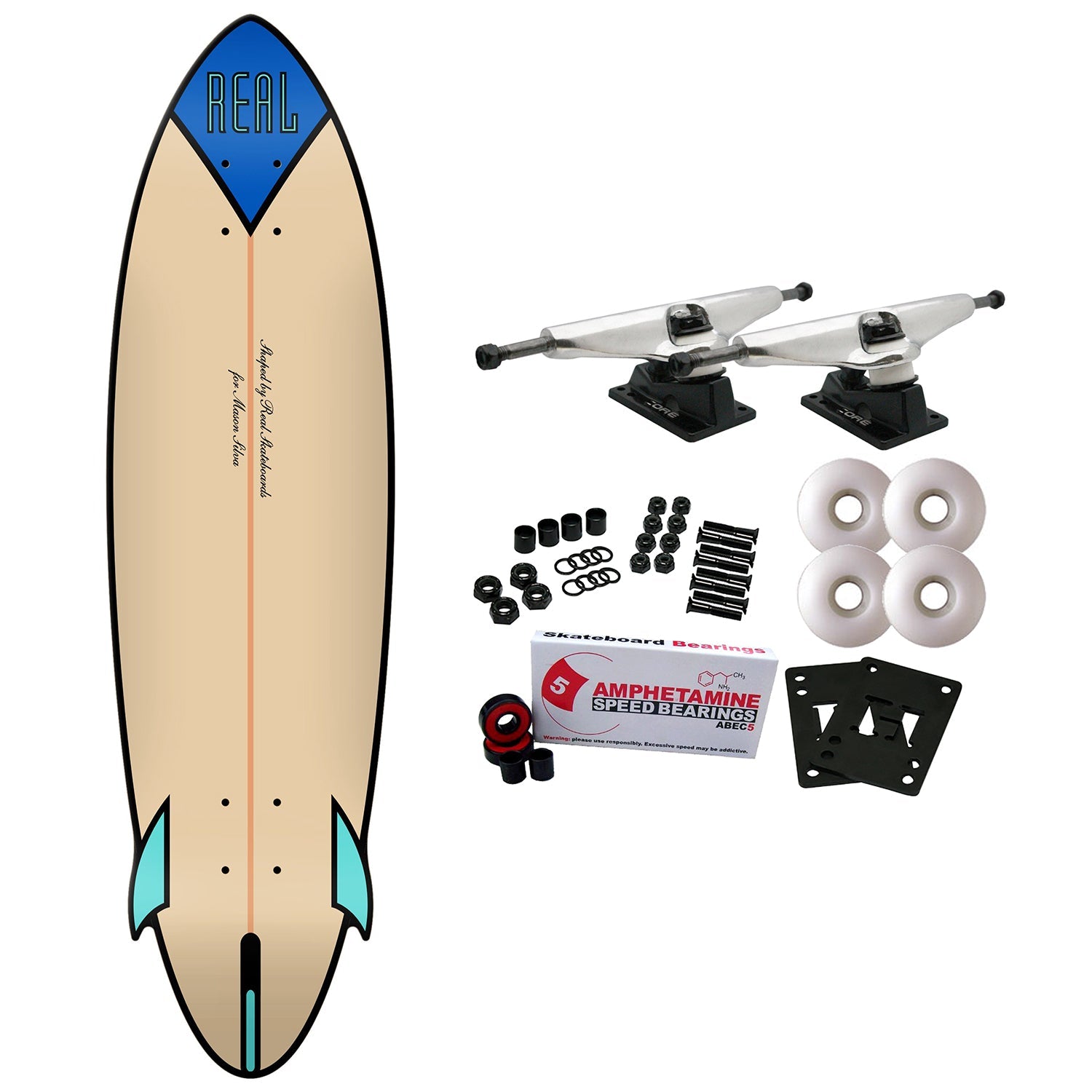 Real Skateboard Complete Mason Speed Egg CNC Cruiser 9.25" X 34"