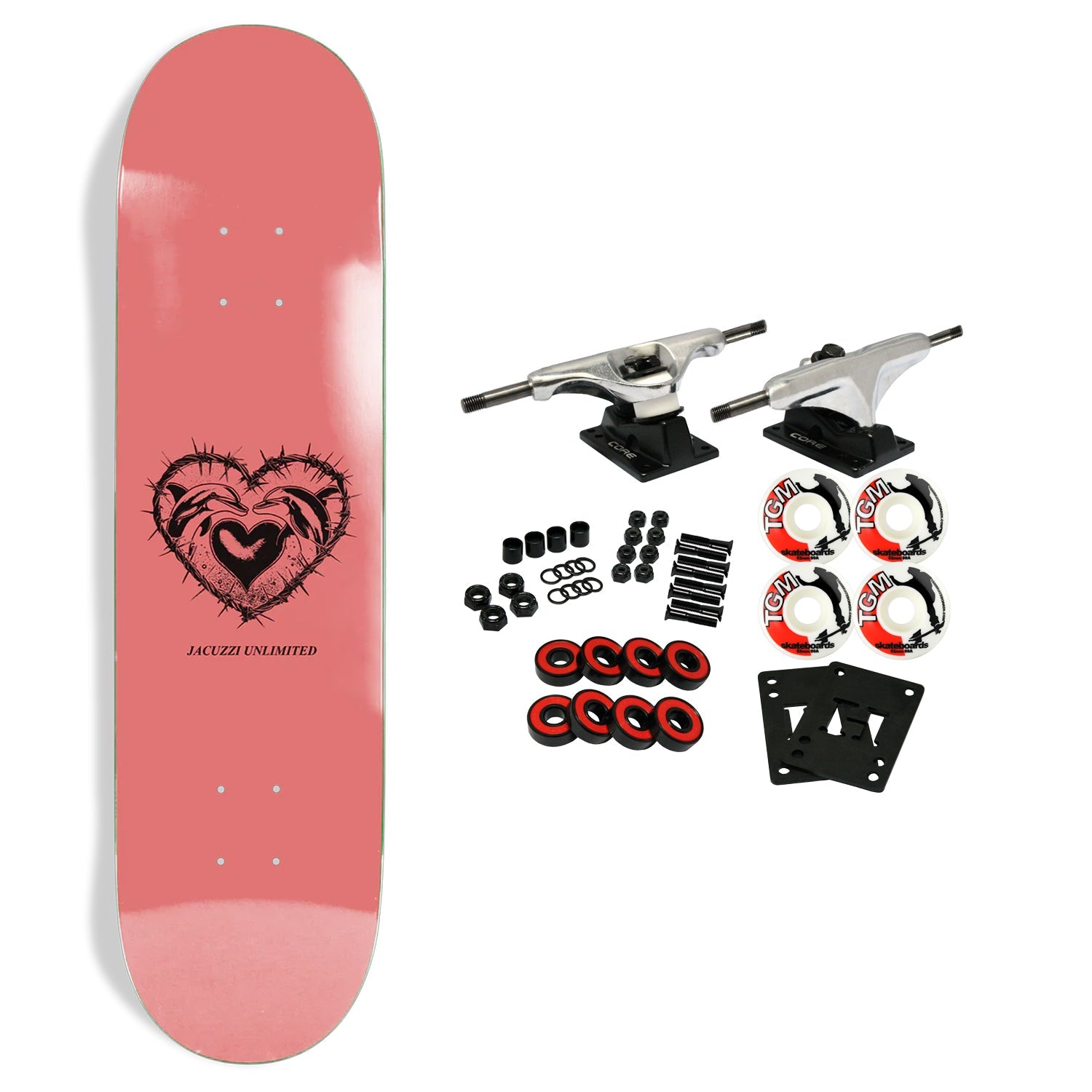 Jacuzzi Skateboard Complete Dolphin Logo Salmon 8.5" x 31.5"