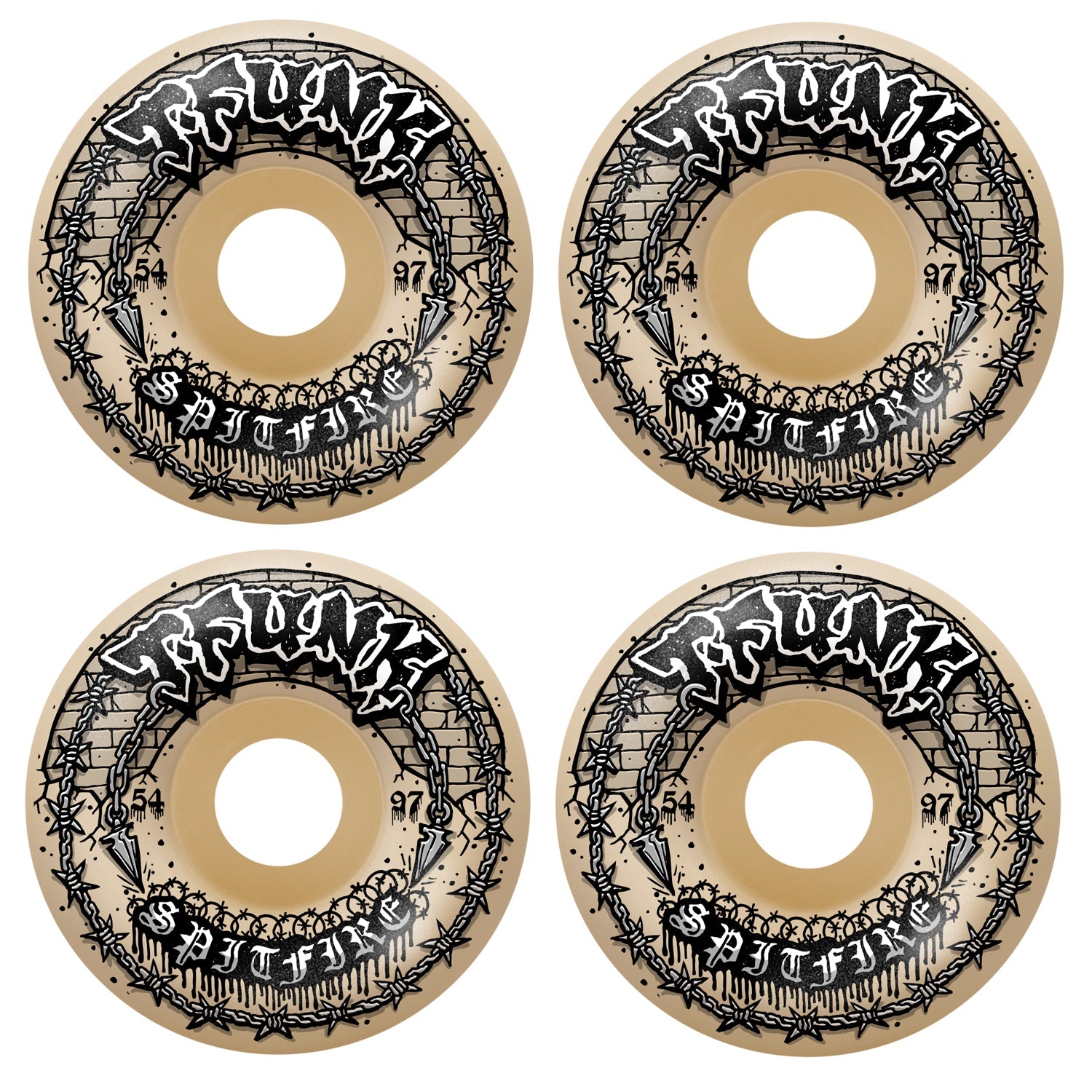Spitfire Skateboard Wheels 54mm F4 97A T-Funk Raw Radial Full Natural