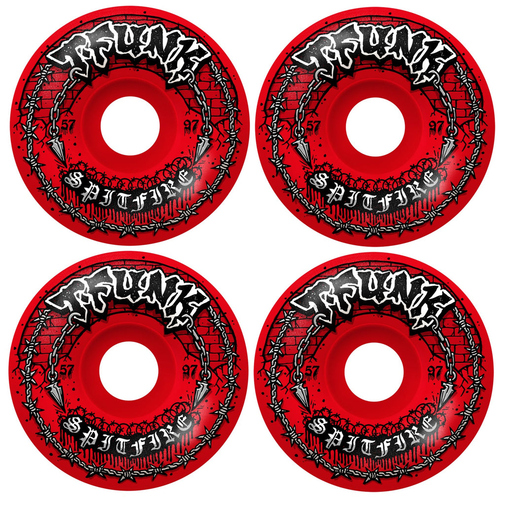 Spitfire Skateboard Wheels 57mm F4 97A T-Funk Raw Radial Full Red
