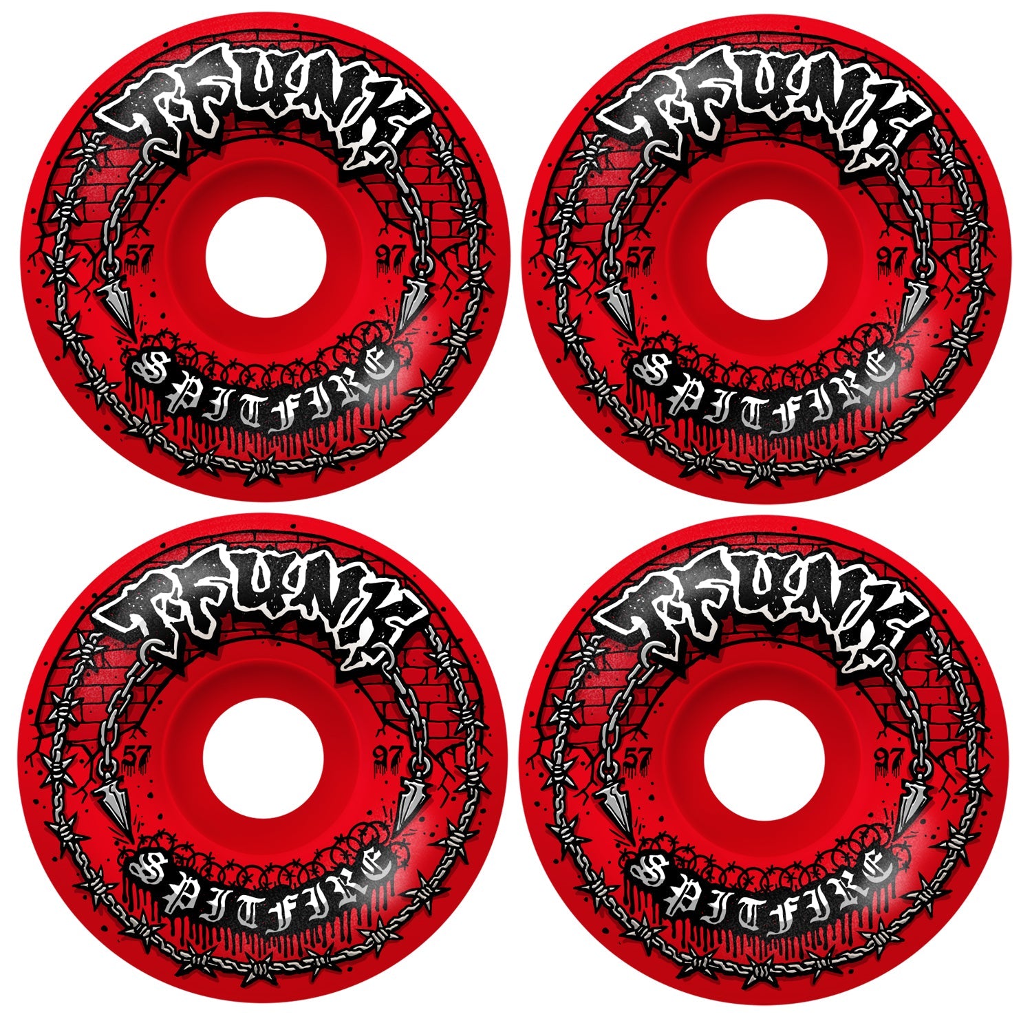 Spitfire Skateboard Wheels 57mm F4 97A T-Funk Raw Radial Full Red