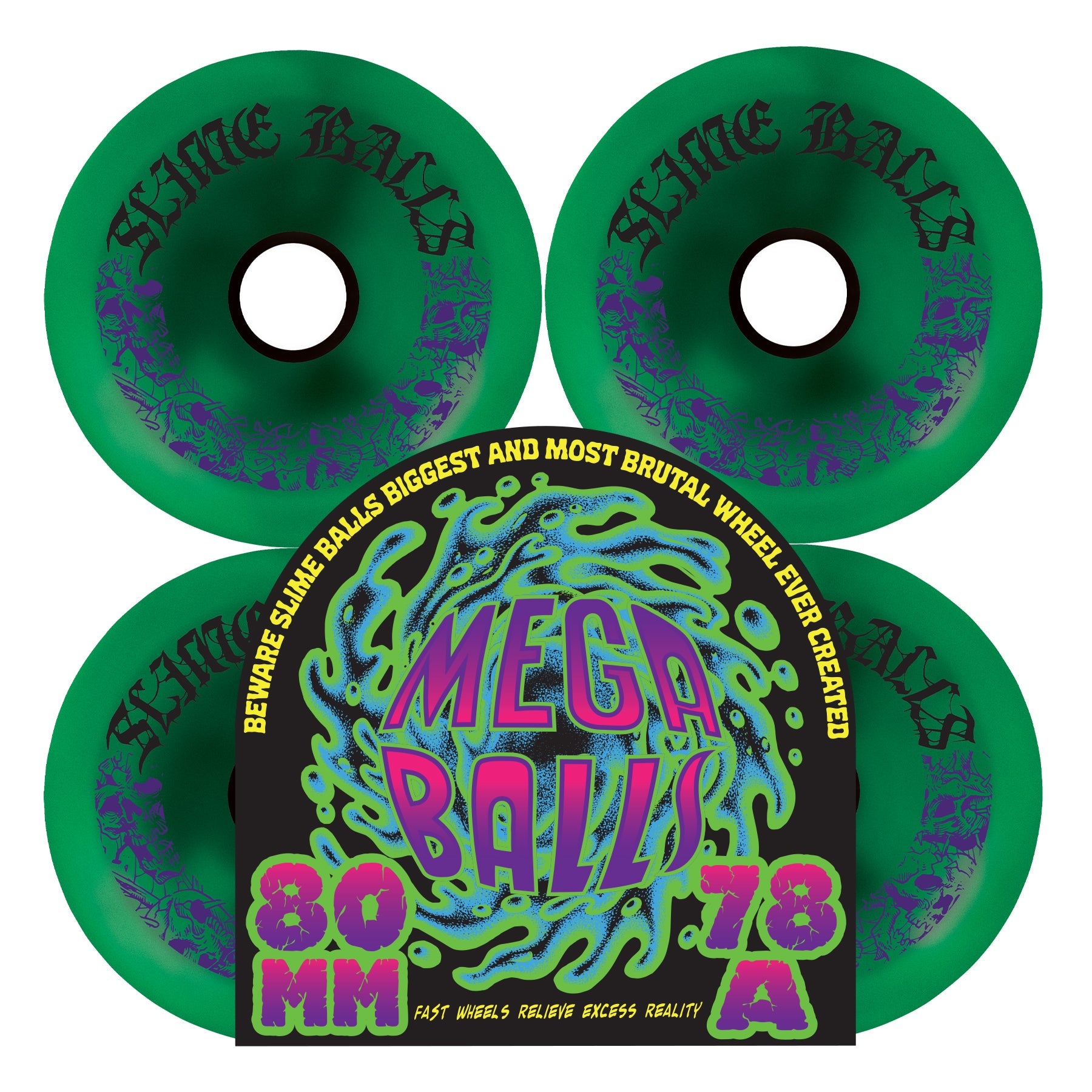 Slime Balls Skateboard Wheels 80mm Mega Balls 78A Metallic Green