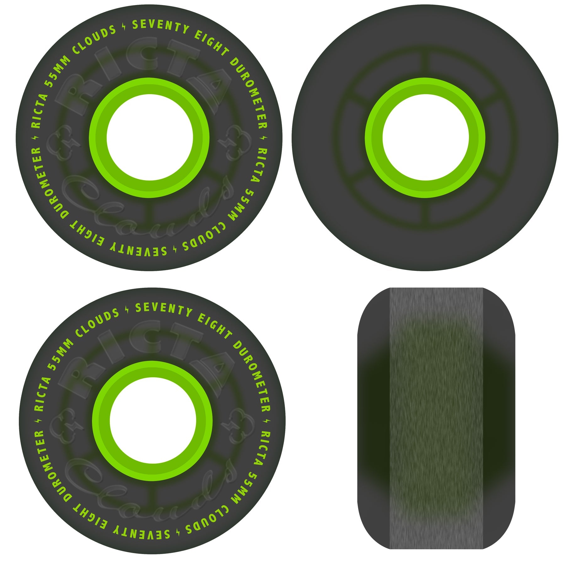 Ricta Skateboard Wheels 55mm Clouds 78A Transparent Black
