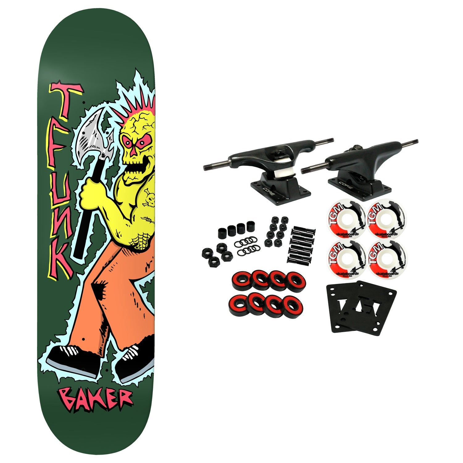 Baker Skateboard Complete T-Funk Axe Man Green 8.38" x 32"
