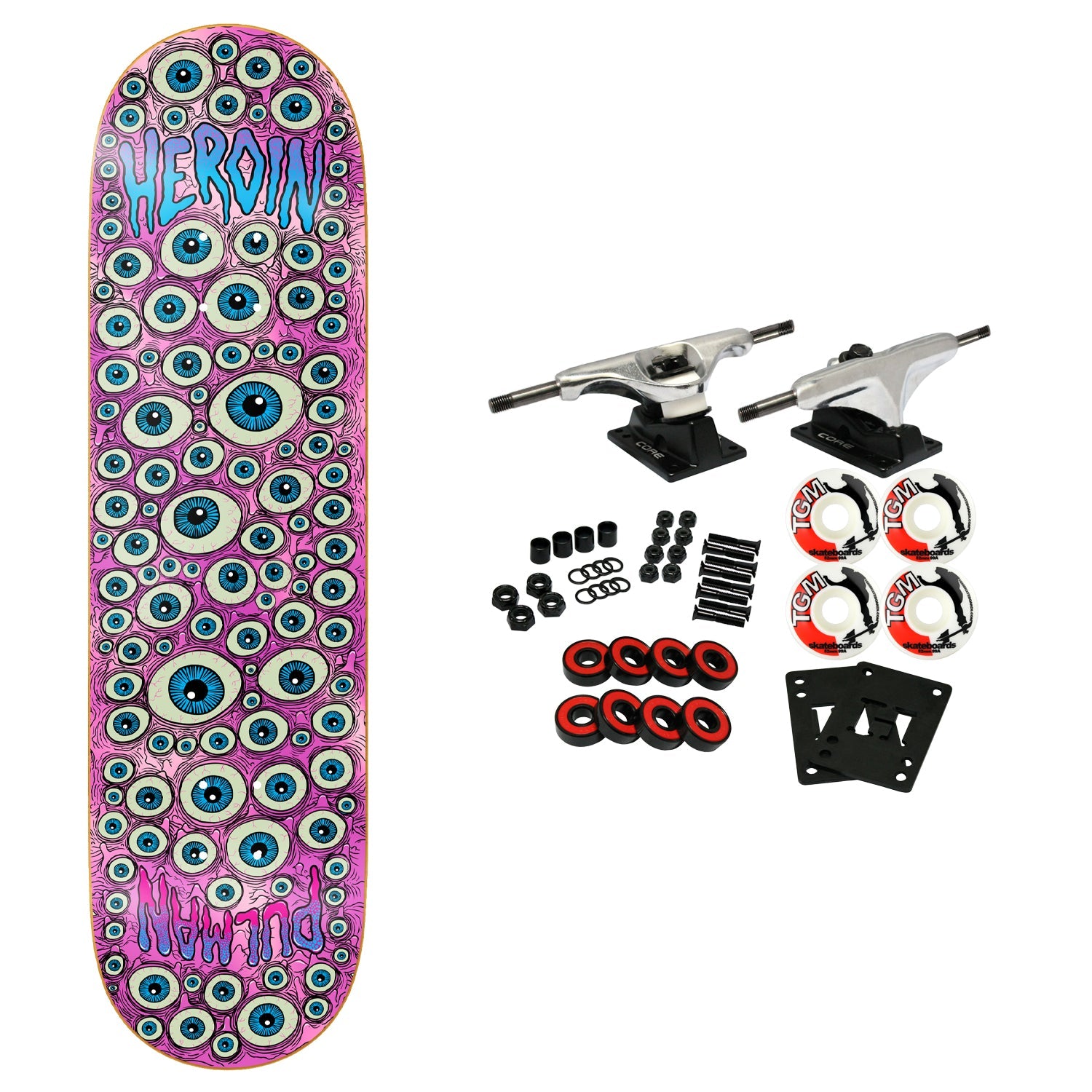 Heroin Skateboard Complete Chris Pulman Eyes Pink 8.5" x 32"