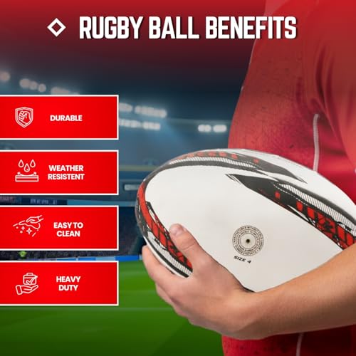 LUCA Rugby Ball Youth andAdult Sizes 3, 4 & 5 - HandStitched Super Grip TrainingBall - Durable 3-Ply WaterproofSurface for College & ClubPractice