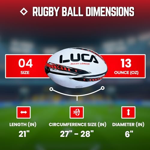 LUCA Rugby Ball Youth andAdult Sizes 3, 4 & 5 - HandStitched Super Grip TrainingBall - Durable 3-Ply WaterproofSurface for College & ClubPractice