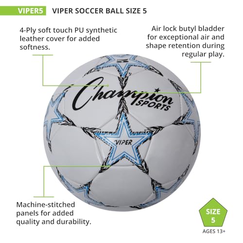 Champion Sports Viper SoccerBall – TPU Soft-Touch TrainingBall in Sizes 3,4,5 forIndoor/Outdoor Play