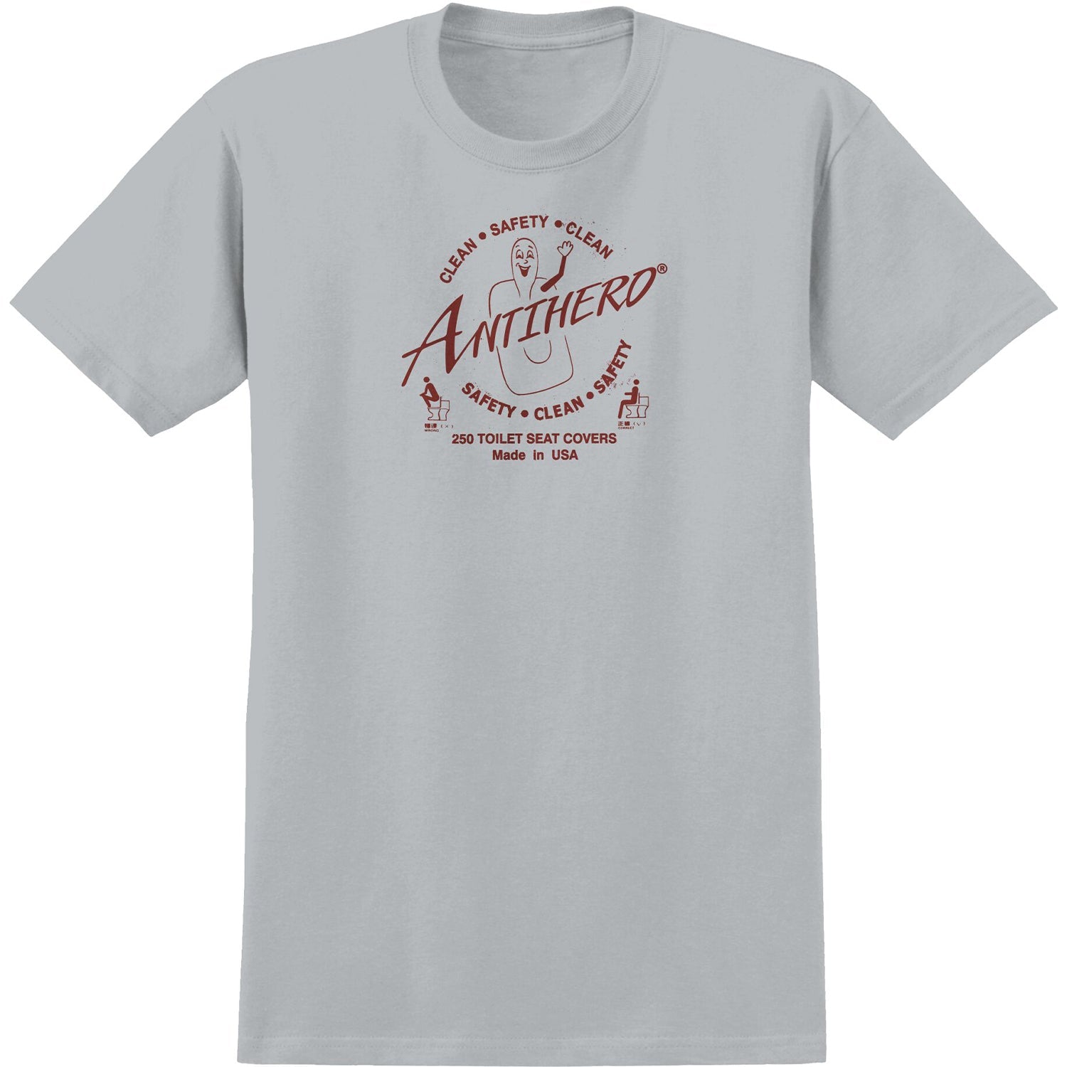 Anti Hero Skateboards Shirt Clean Safety New Silver/Burgundy