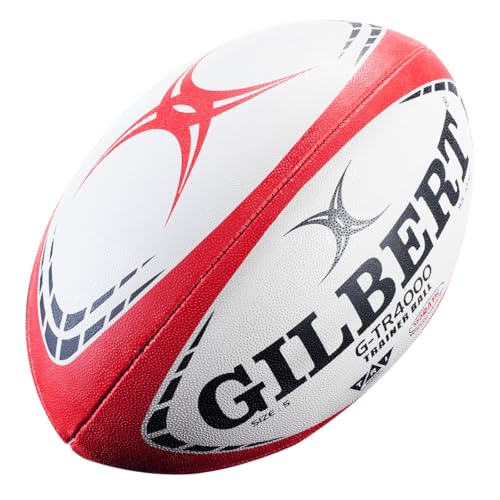 Gilbert G-TR4000 RugbyTraining Ball – Hand Stitchedwith Patented Triangular Grip –Durable 3-Ply WaterproofSurface for College & ClubPractice