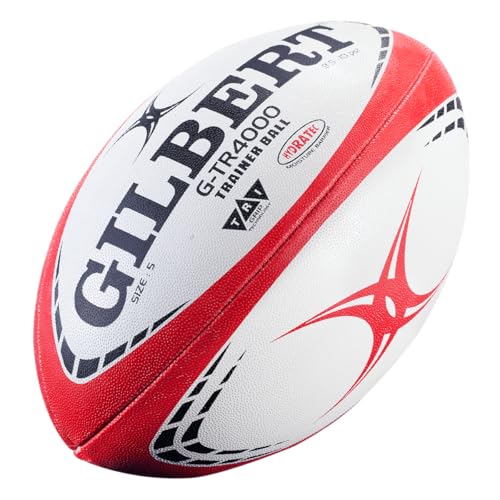 Gilbert G-TR4000 RugbyTraining Ball – Hand Stitchedwith Patented Triangular Grip –Durable 3-Ply WaterproofSurface for College & ClubPractice