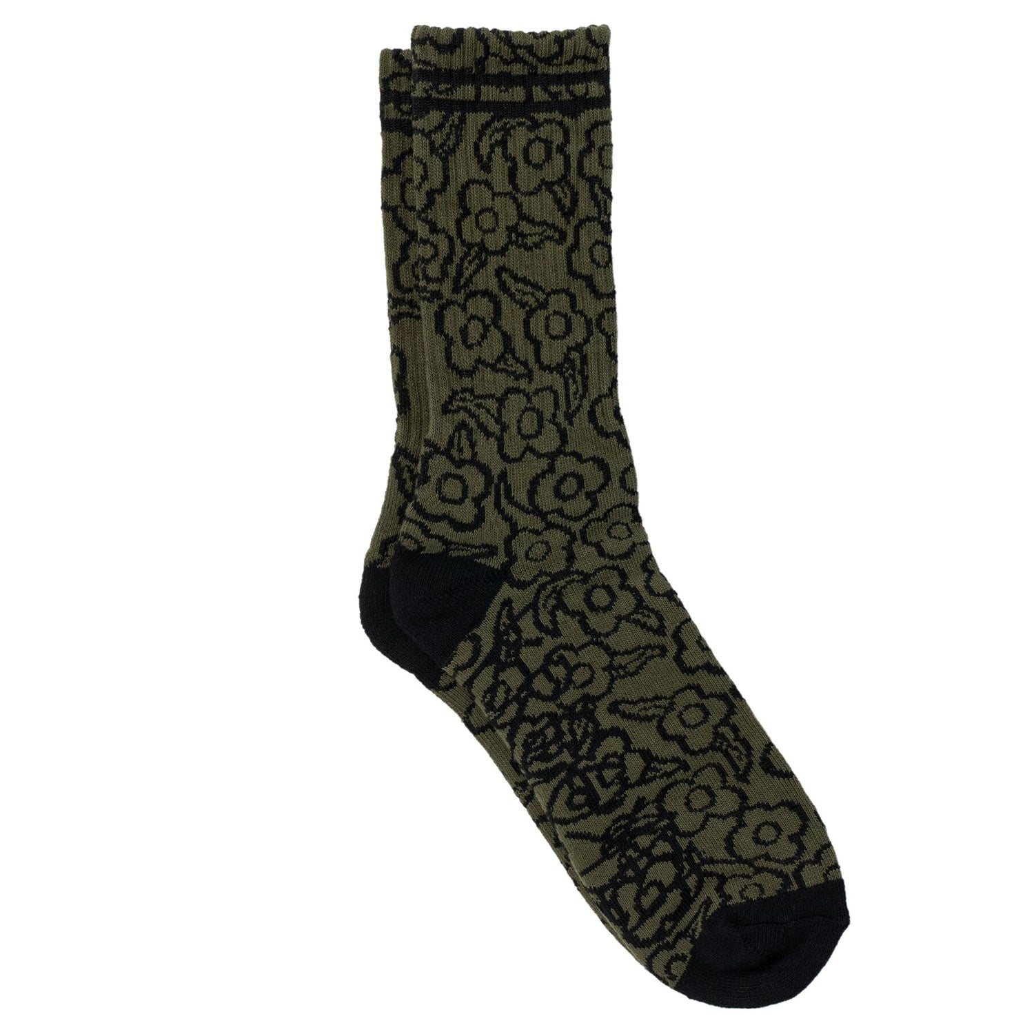 Krooked Skateboards Socks Multi Flowers Olive Black