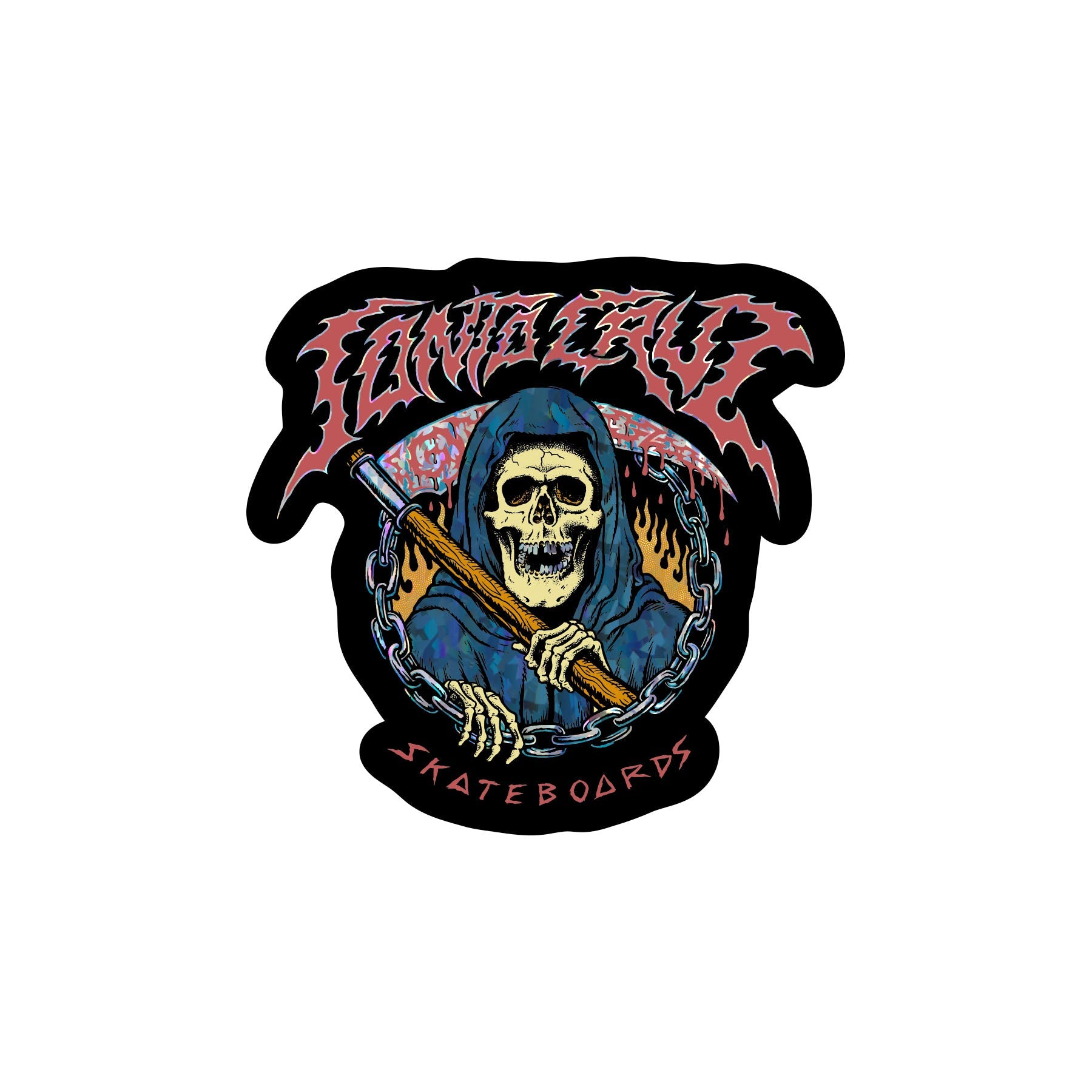 Santa Cruz Skateboard Sticker Out Of Time Silver Holographic 3.63" x 3.5"