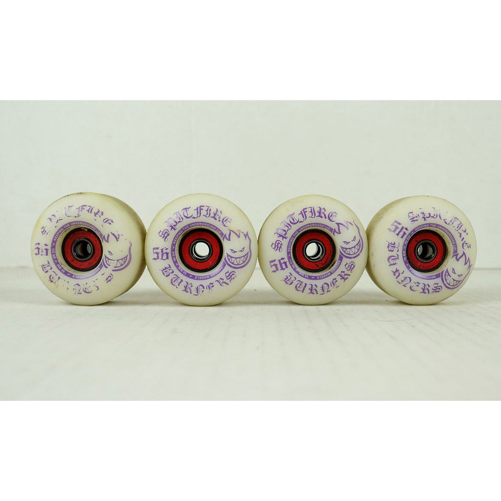 Blem Spitfire Skateboard Wheels Burners 56mm 99A White/Purple with Abec 5 Bearings