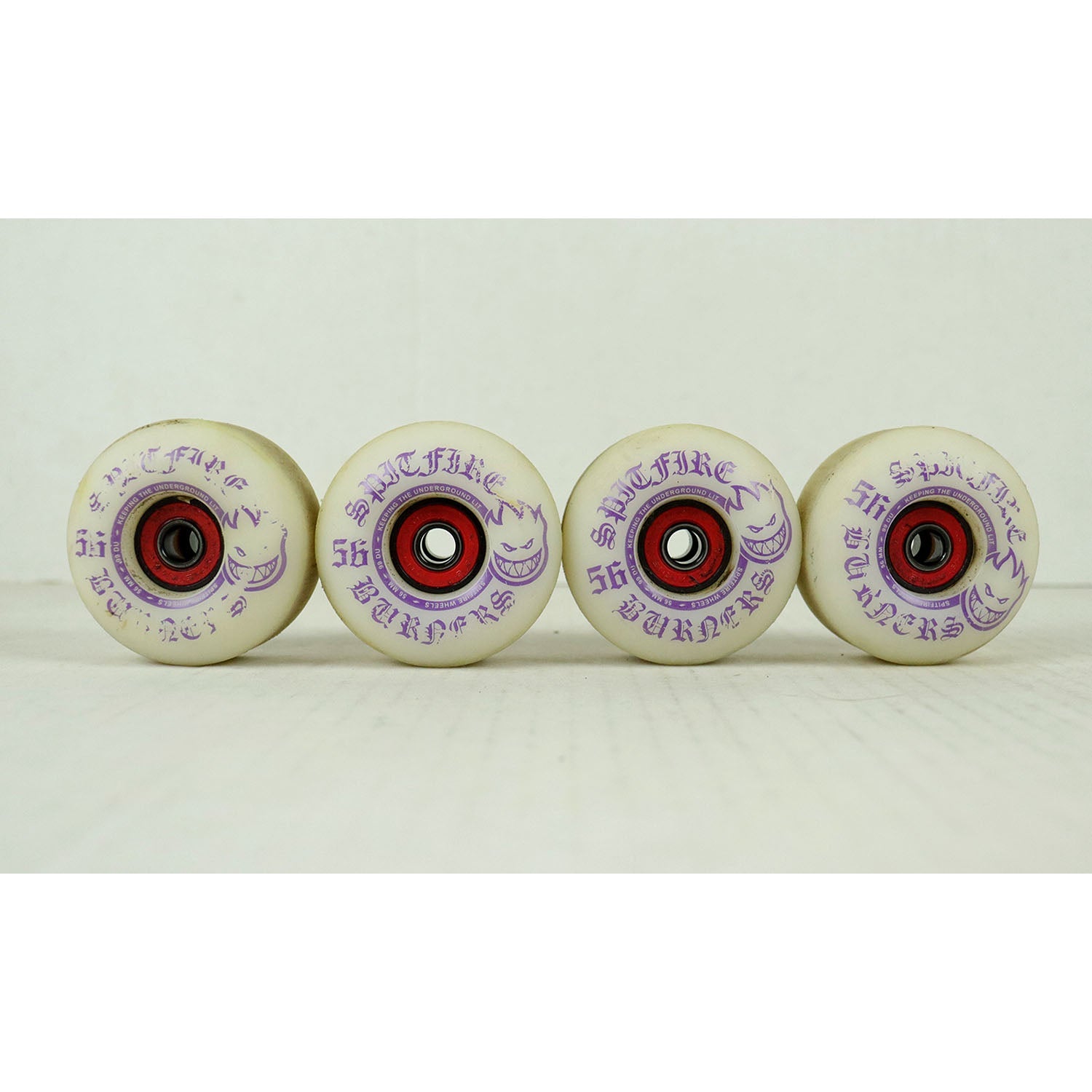 Blem Spitfire Skateboard Wheels Burners 56mm 99A White/Purple with Abec 5 Bearings