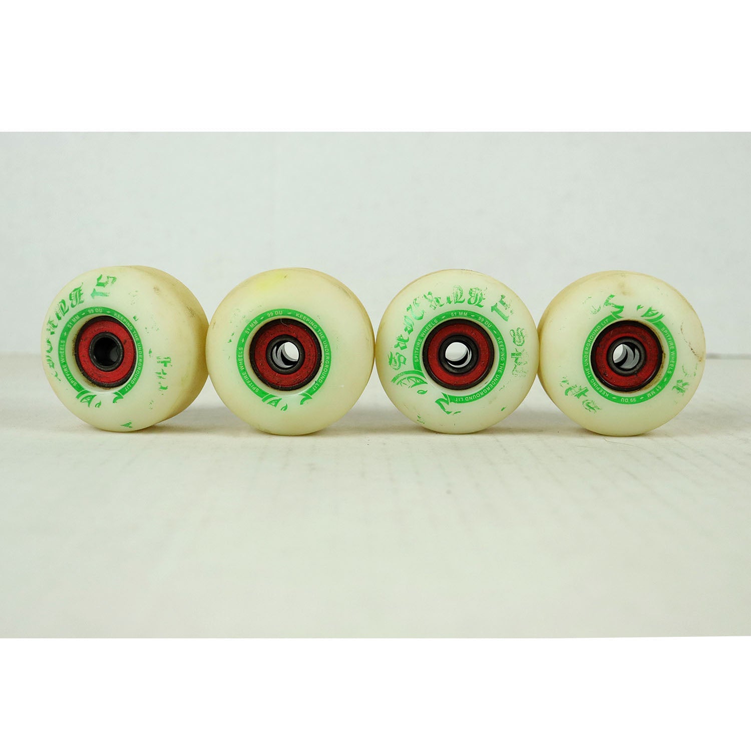 Blem Spitfire Skateboard Wheels Burners 51mm 99A White/Green with Bearings