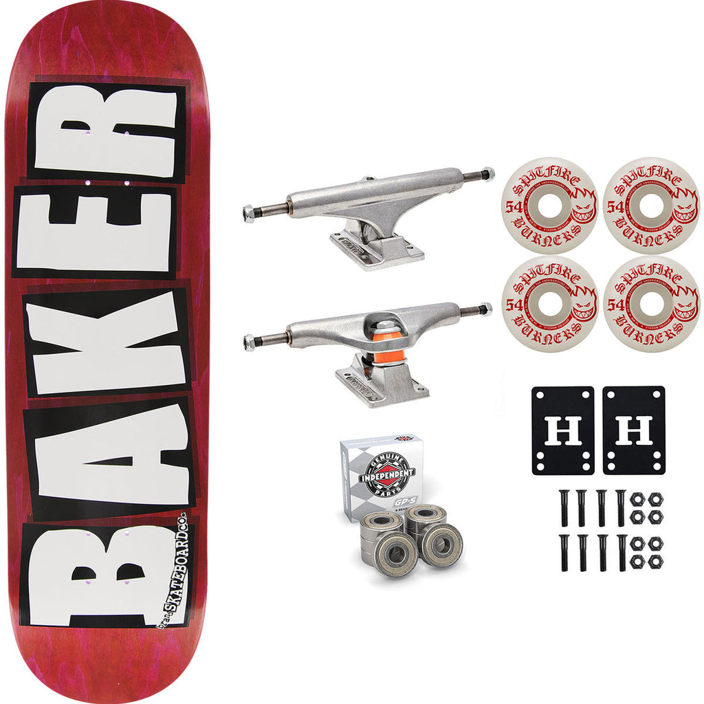 Baker Skateboard Stained Red B2 Shape 8.5" Independent Spitfire Premium Kit