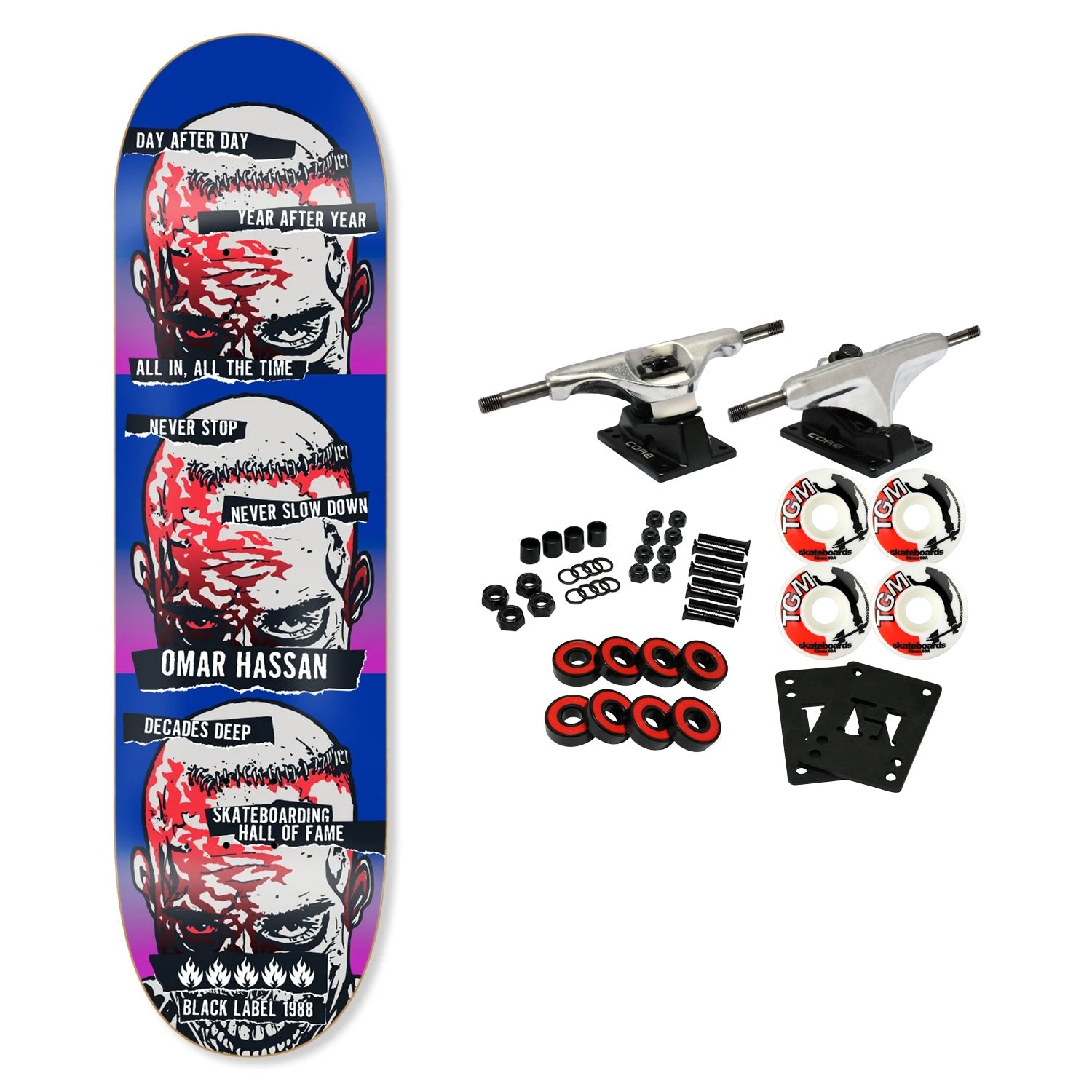 Black Label Skateboard Complete Omar Hassan Never Stop Shof Edition Blue 8.25" x 32.12"