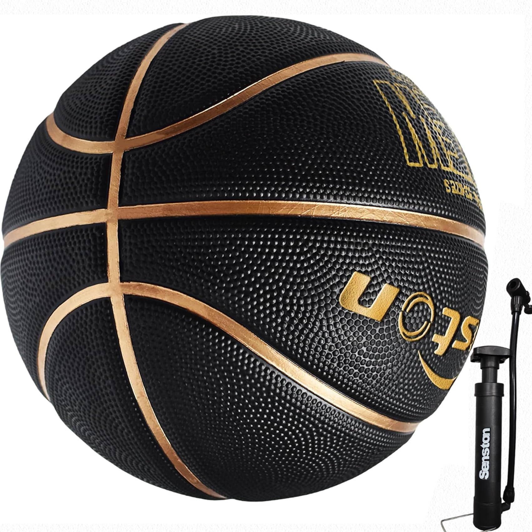 Senston 27.5''/29.5'' OutdoorBasketball ExcellentElasticity/Grip RubberBasketballs with Pump, DurableSize 5/7 Men Basketball