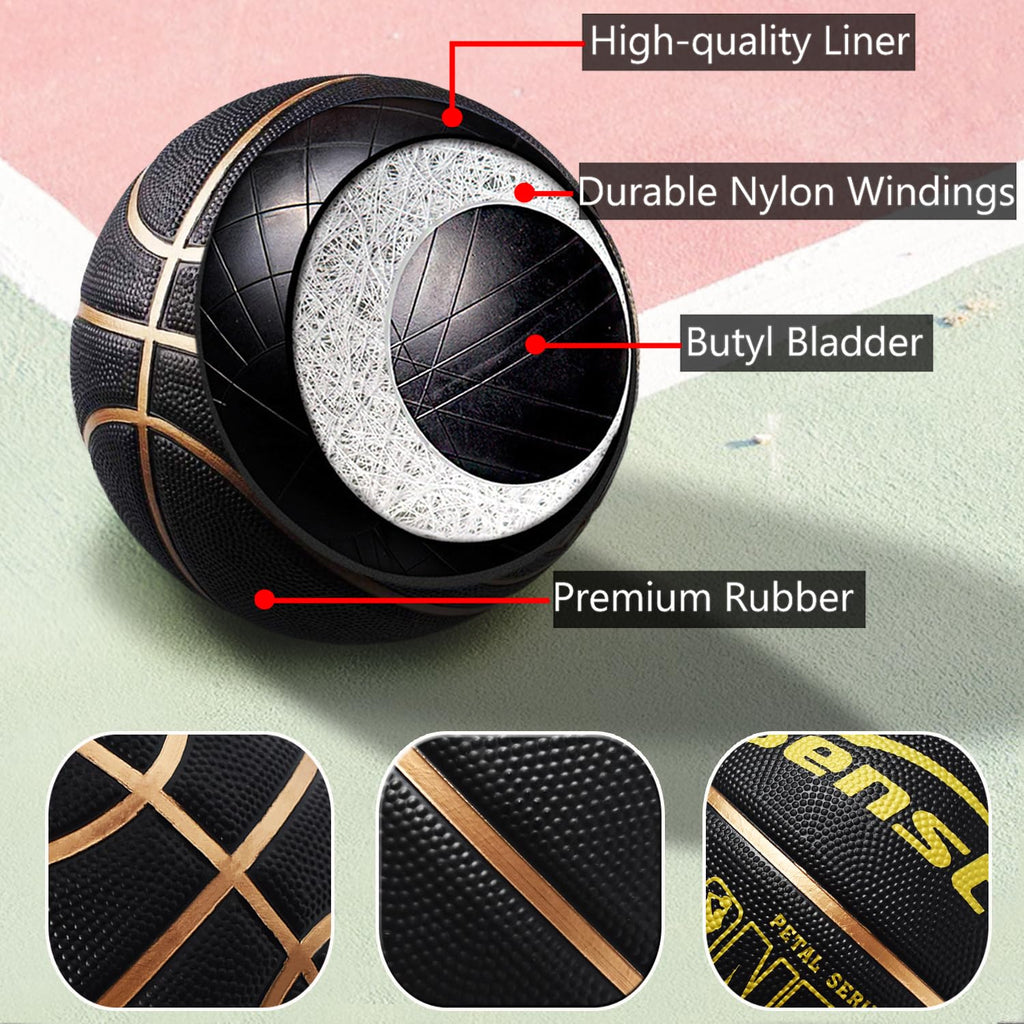 Senston 27.5''/29.5'' OutdoorBasketball ExcellentElasticity/Grip RubberBasketballs with Pump, DurableSize 5/7 Men Basketball
