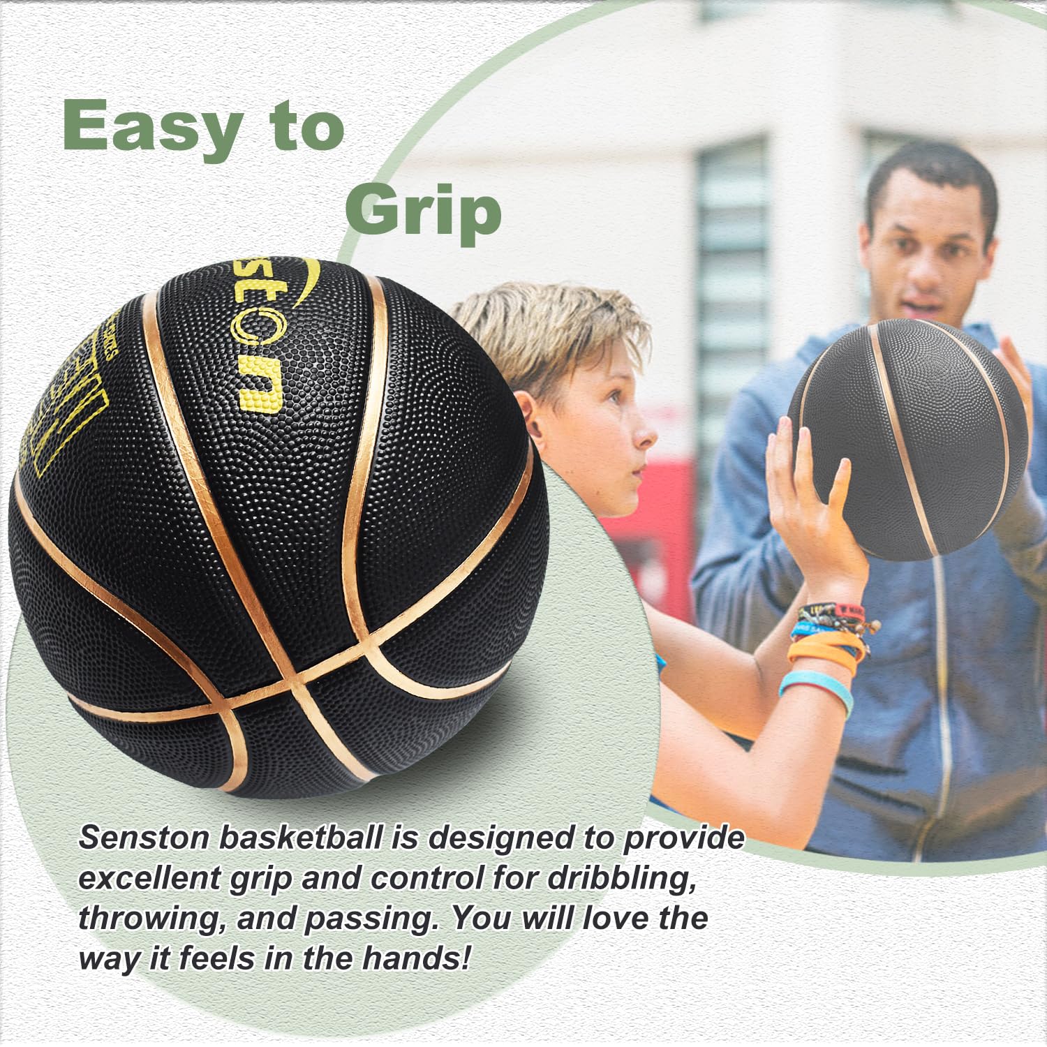 Senston 27.5''/29.5'' OutdoorBasketball ExcellentElasticity/Grip RubberBasketballs with Pump, DurableSize 5/7 Men Basketball