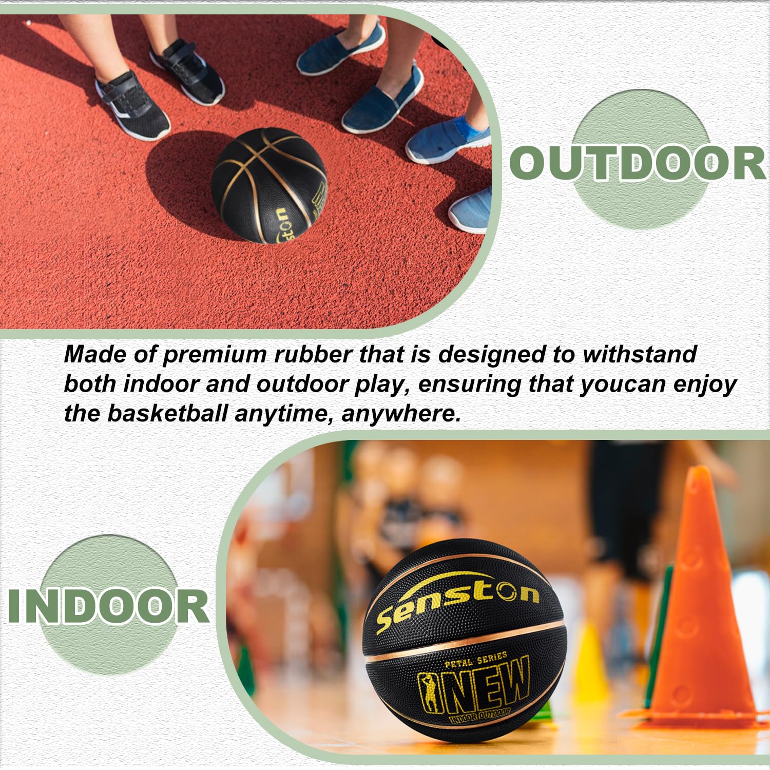 Senston 27.5''/29.5'' OutdoorBasketball ExcellentElasticity/Grip RubberBasketballs with Pump, DurableSize 5/7 Men Basketball