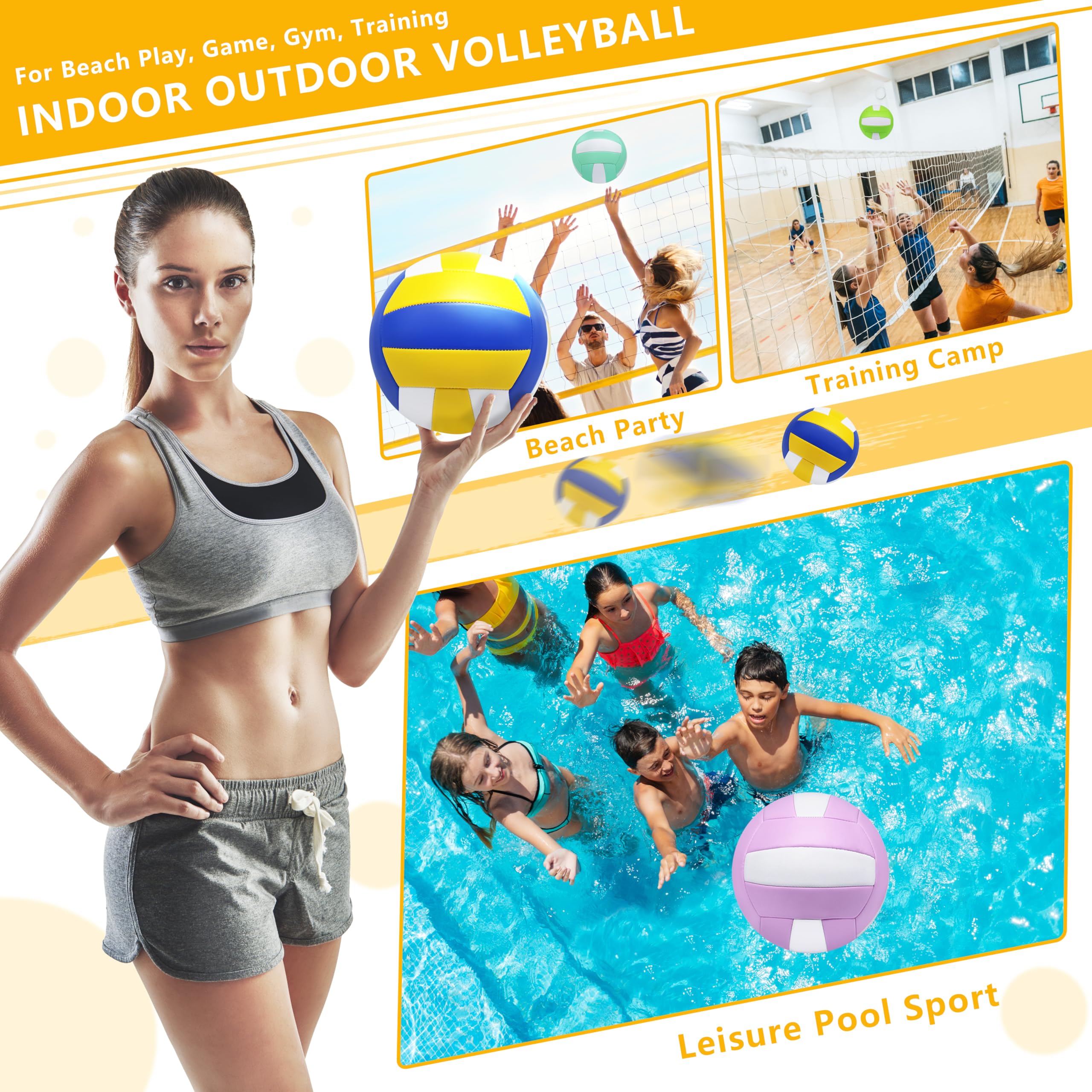 Magicorange Volleyball, 1 PackOfficial Size 5 Volleyballs- PULeather Indoor Outdoor SoftTouch Volleyballs for BeachPlay, Game,Gym,Training-Includes Ball Pump