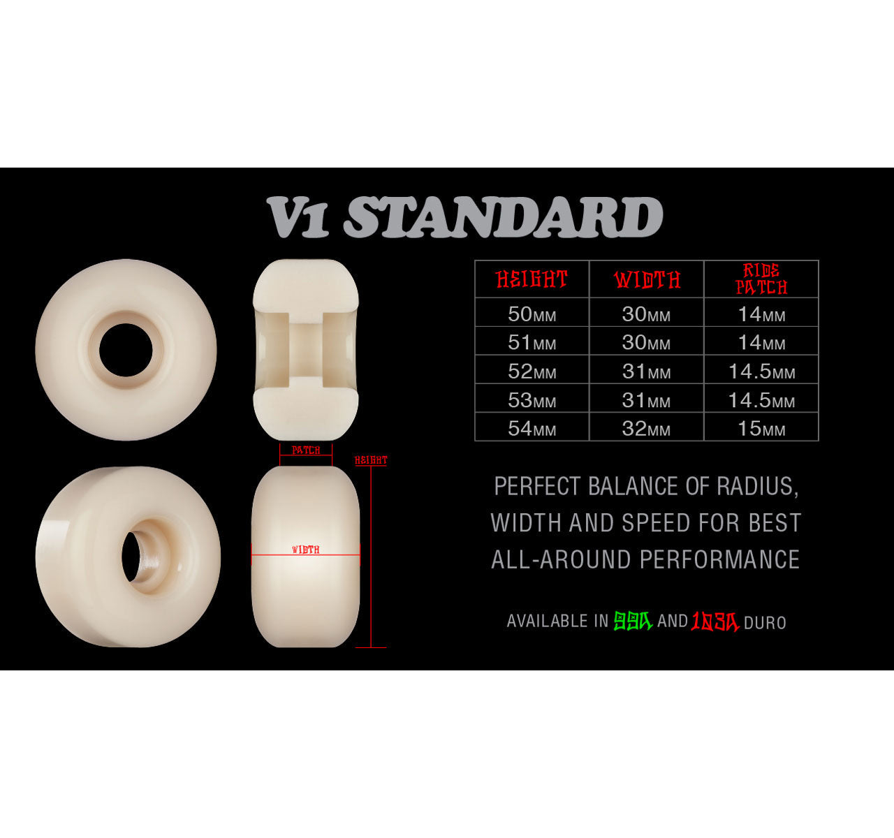 Bones Skateboard Wheels 54mm STF V1 Standard 99A White