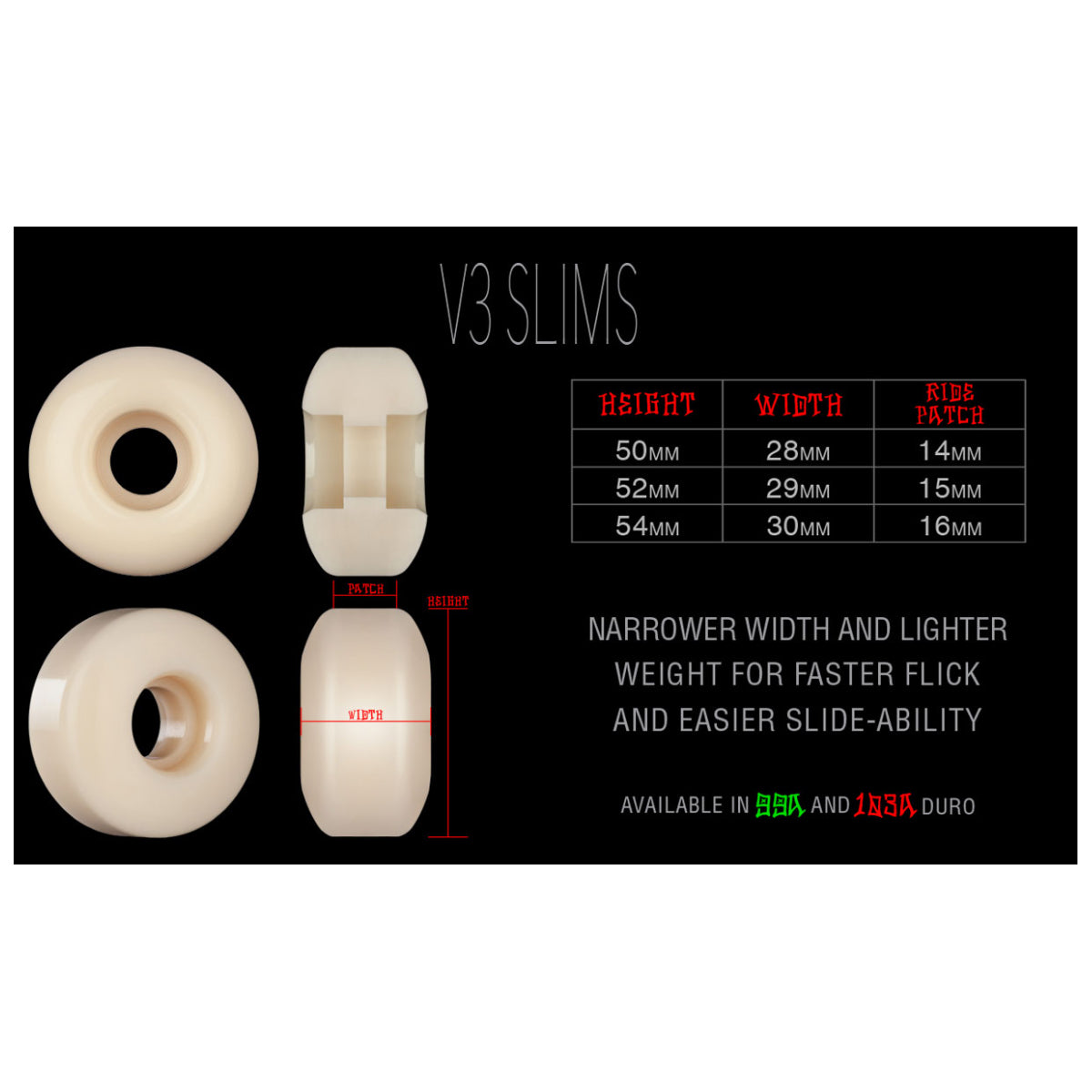 Bones Skateboard Wheels 50mm STF V3 Slims 103A White