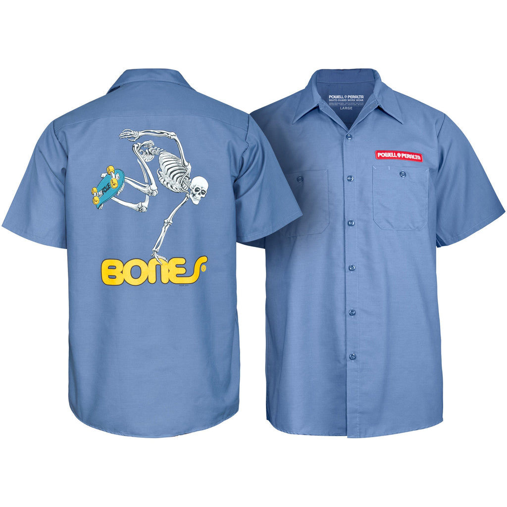 Powell Peralta Skateboards Work Shirt Skateboard Skeleton Postal Blue