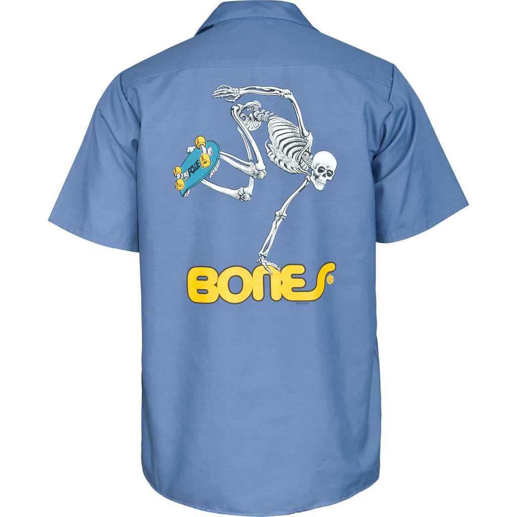 Powell Peralta Skateboards Work Shirt Skateboard Skeleton Postal Blue