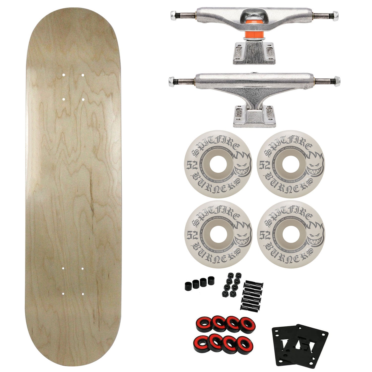 Moose Canadian Maple Skateboard Natural 8.5" with Independent Trucks, Spitfire Wheels