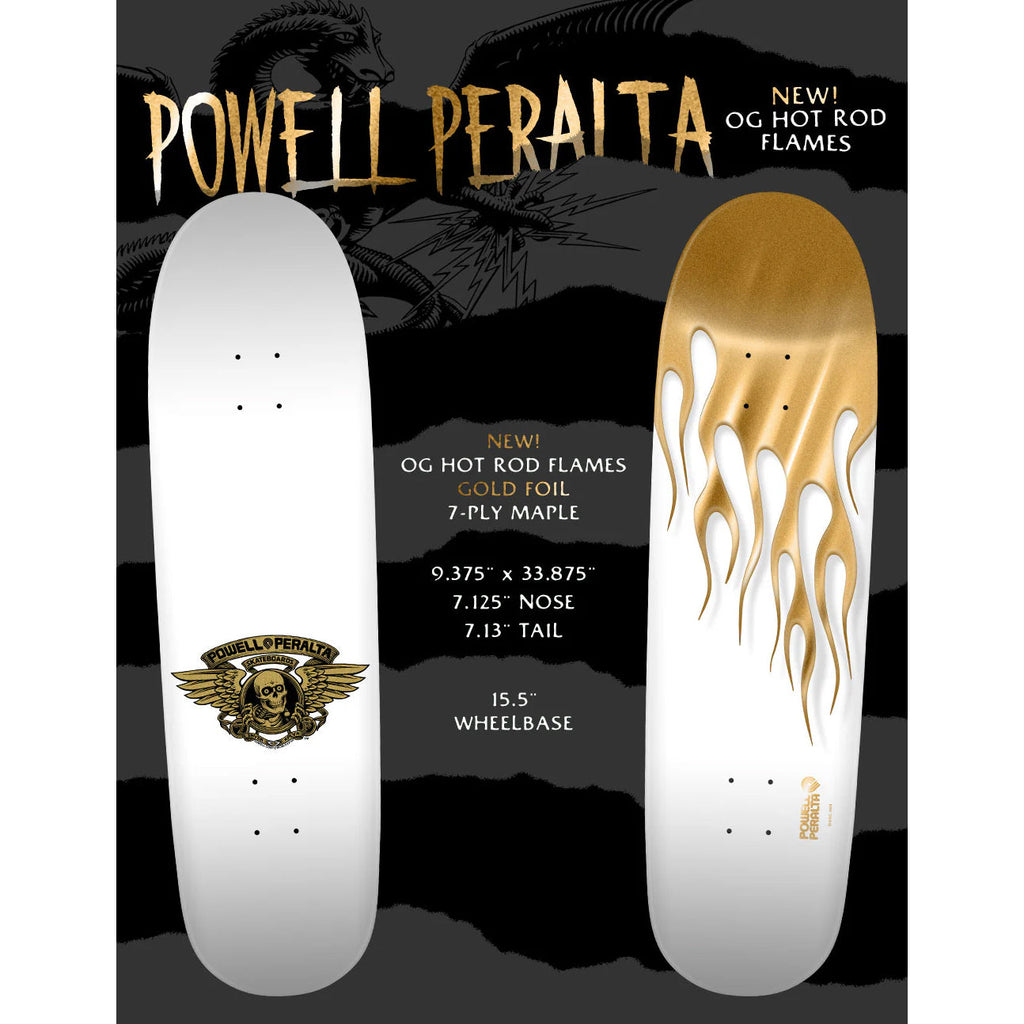 Powell Peralta Skateboard Hot Rod Flames White/Gold / Independent / Rat Bones Black