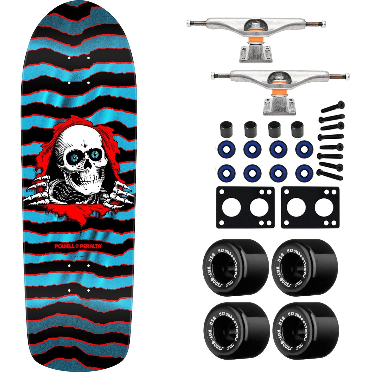 Powell Peralta Skateboard OS Ripper Red/Blue Foil / Independent/ Rat Bones Black