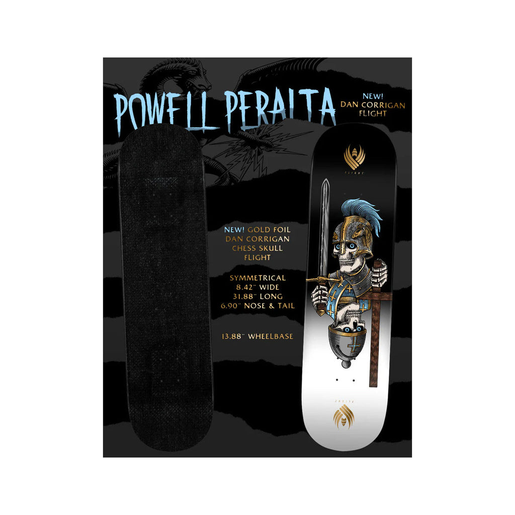 Powell Peralta Premium Flight Skateboard Corrigan Chess 8.42" Krux Trucks, Dragon Formula Wheels, Independent Bearings