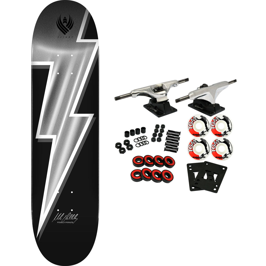 Powell Peralta Skateboard Complete Flight Mike Vallely Lightning Bolt Silver 8.75" x 32.33"