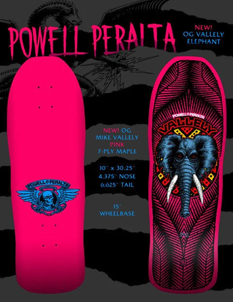 Powell Peralta Skateboard Mike Vallely Elephant Pink / Independent/ Rat Bones Black
