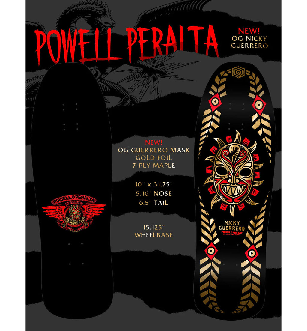 Powell Peralta Skateboard Deck Nicky Guerrero Mask Black/Gold Foil Old School Reissue