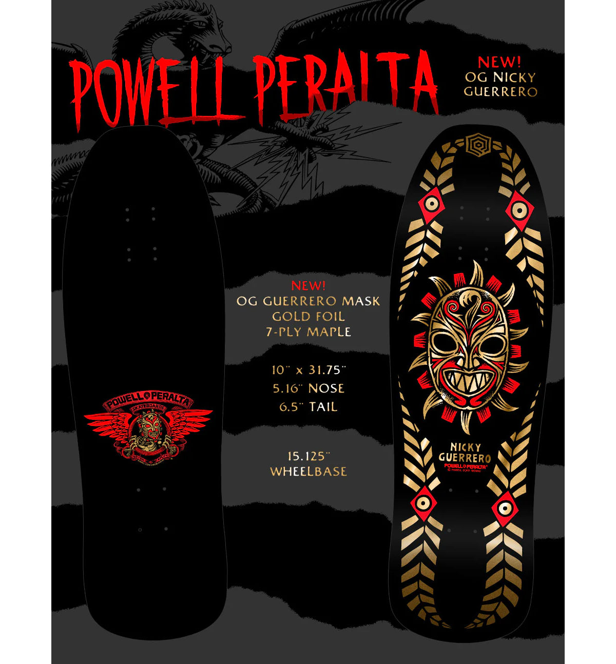 Powell Peralta Skateboard Nicky Guerrero Mask Black/Gold Foil / Independent / Rat Bones Black