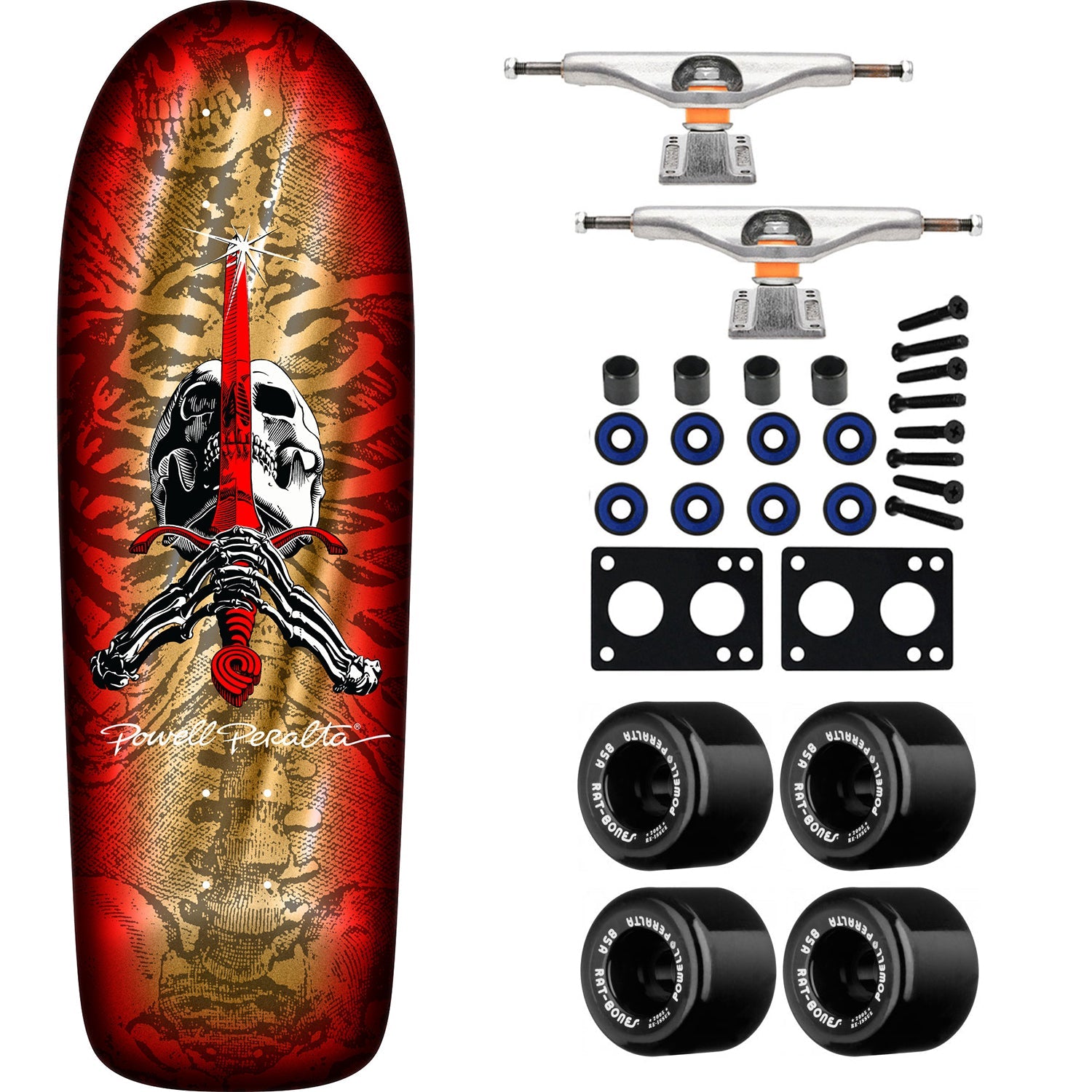 Powell Peralta Skateboard Rodriguez Skull and Sword Gold Foil / Independent / Rat Bones Black