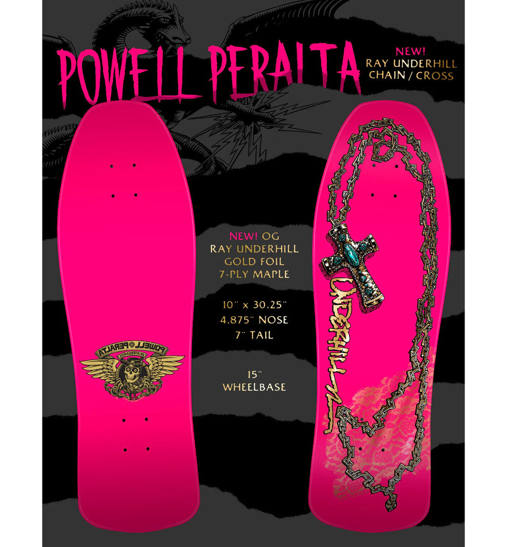 Powell Peralta Skateboard Deck Underhill Cross Pink Foil Old School Reissue