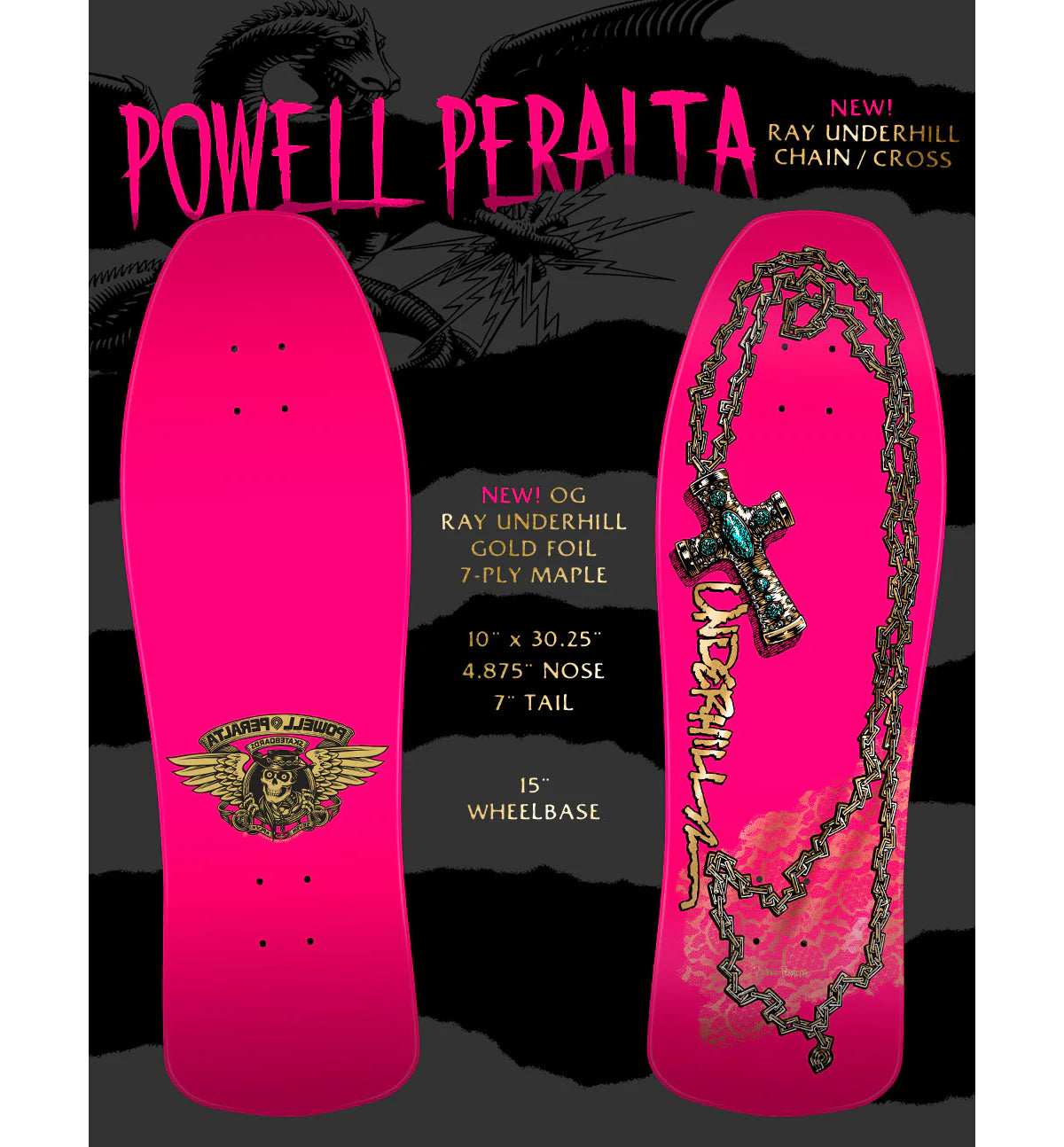 Powell Peralta Skateboard Underhill Cross Pink Foil / Independent / Rat Bones Black