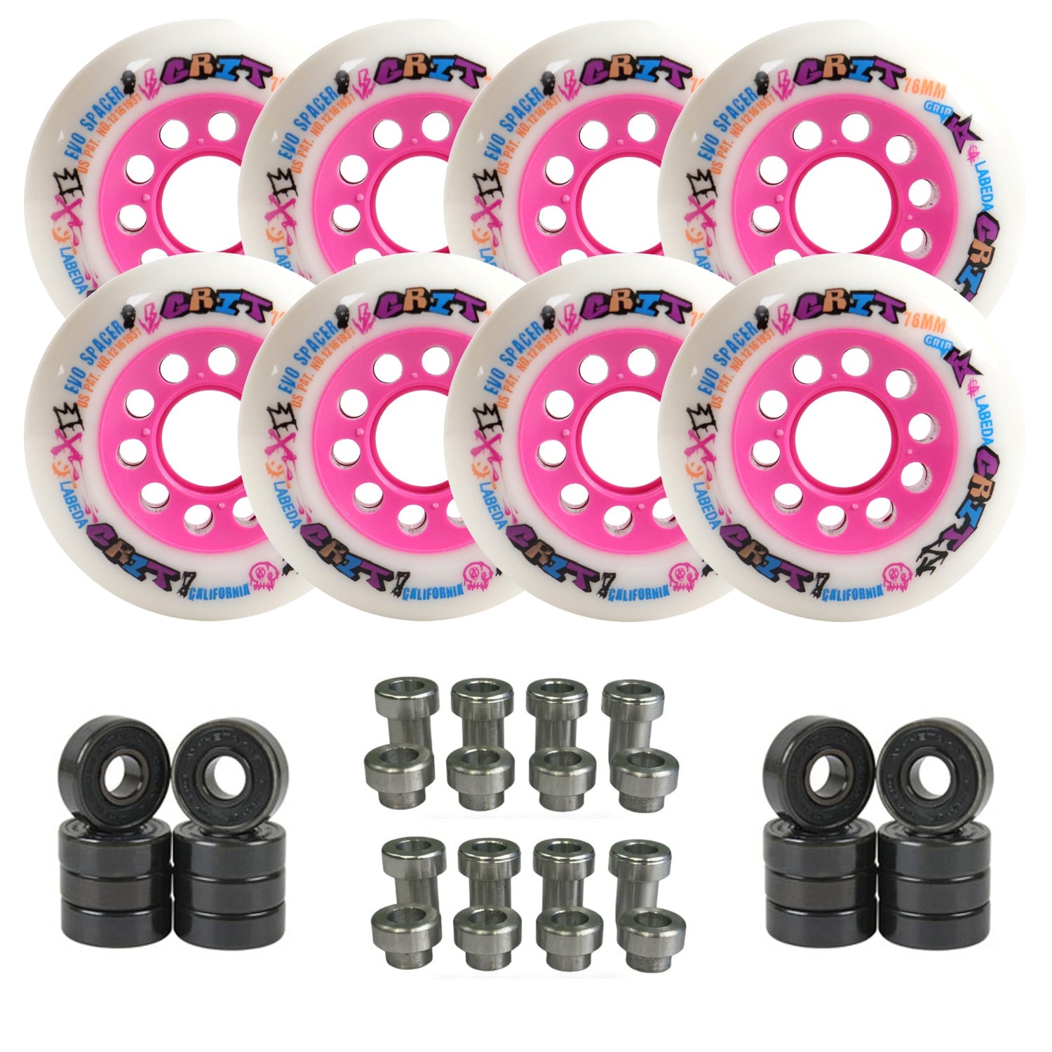 Labeda Grit Evo Outdoor Roller Hockey Wheels - 8-Pack with Evo Spacers and Hybrid Ceramic Bearings
