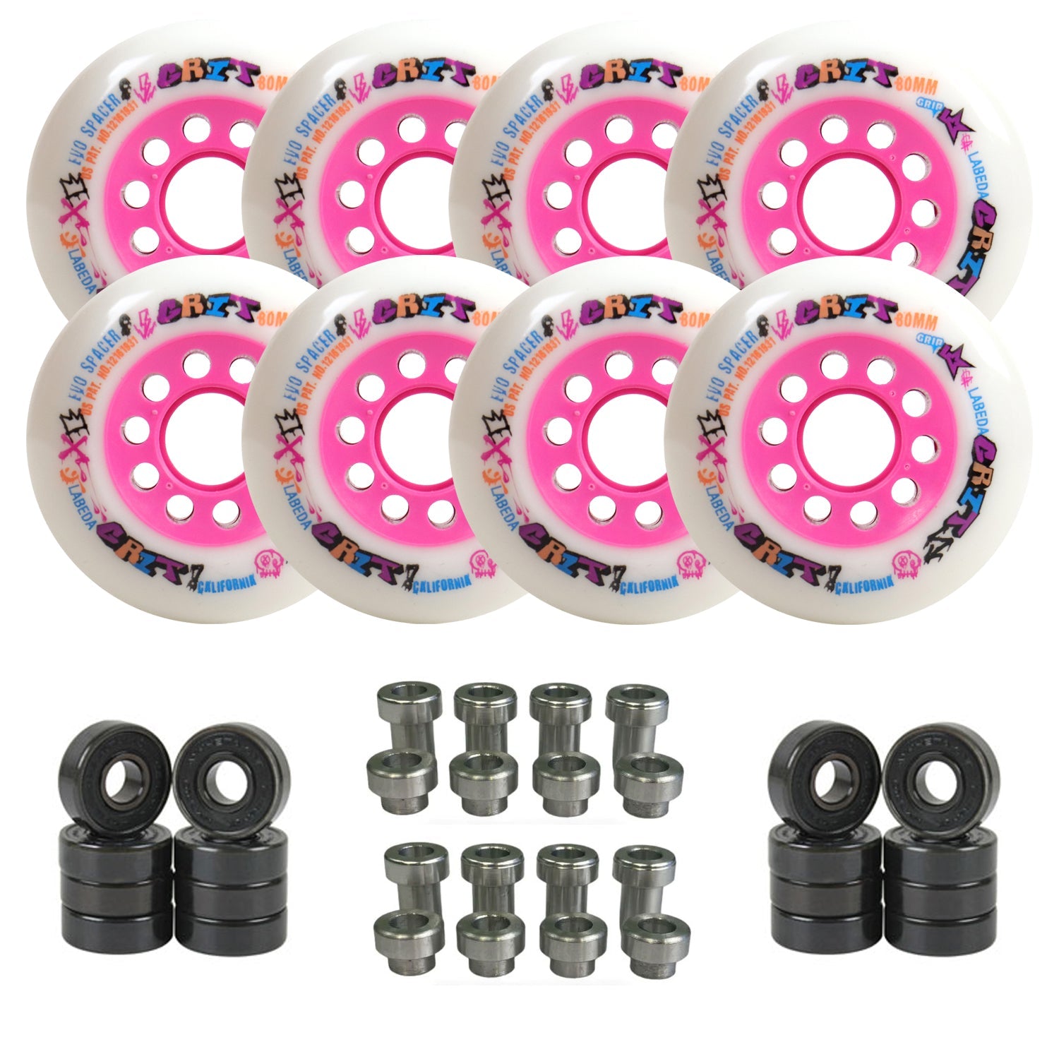 Labeda Grit Evo Outdoor Roller Hockey Wheels - 8-Pack with Evo Spacers and Hybrid Ceramic Bearings