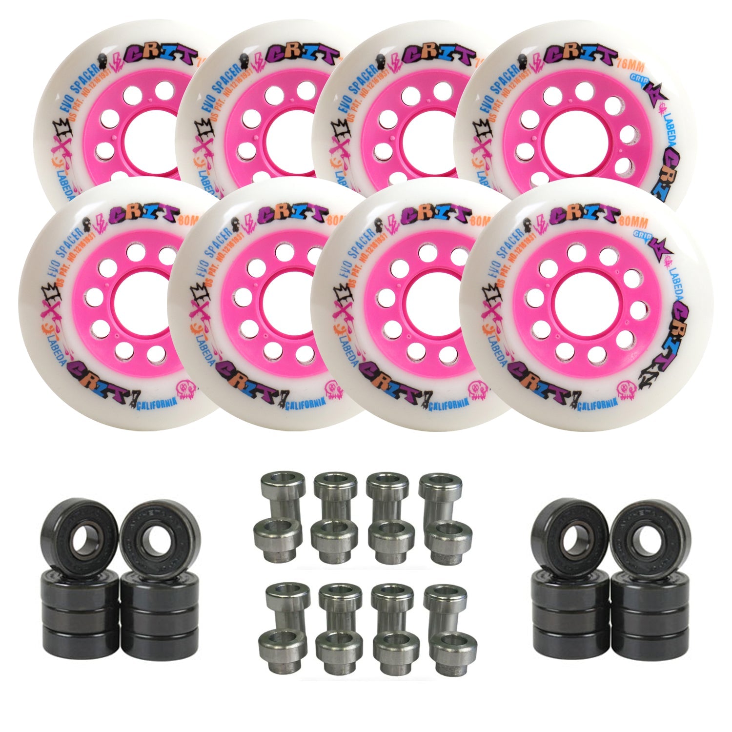 Labeda Grit Evo Outdoor Roller Hockey Wheels - 8-Pack with Evo Spacers and Hybrid Ceramic Bearings