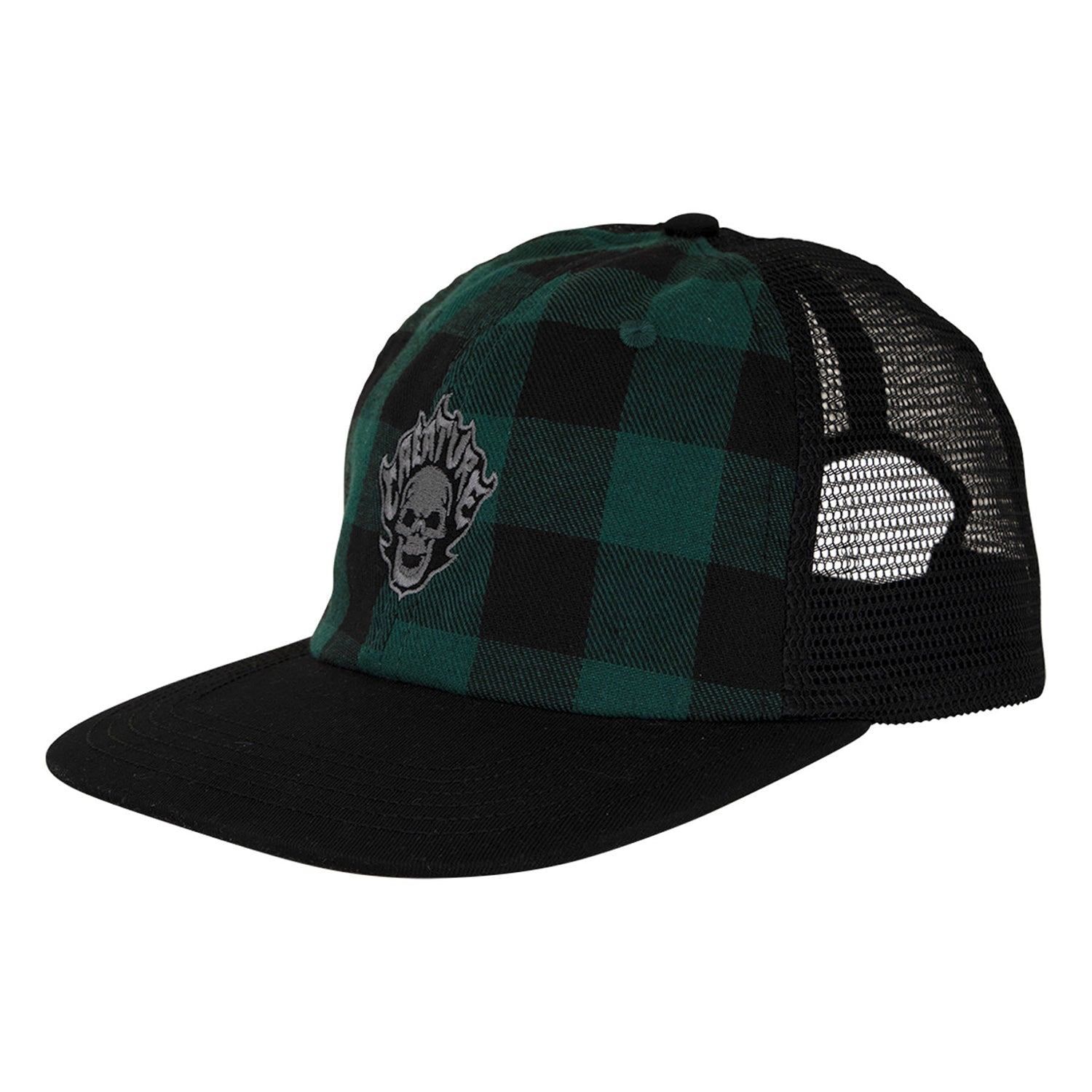 Creature Skateboards Hat Bonehead Flame Wash Mesh Trucker Green Flannel