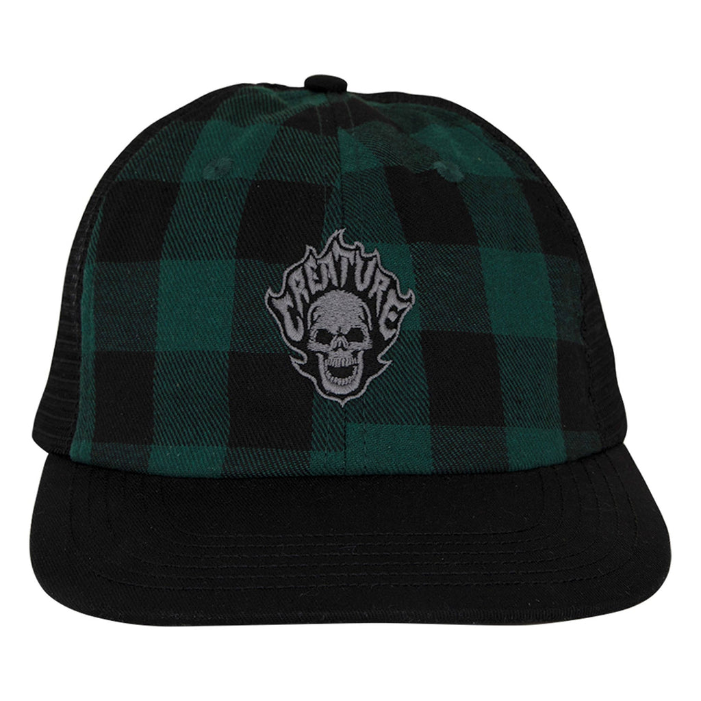 Creature Skateboards Hat Bonehead Flame Wash Mesh Trucker Green Flannel