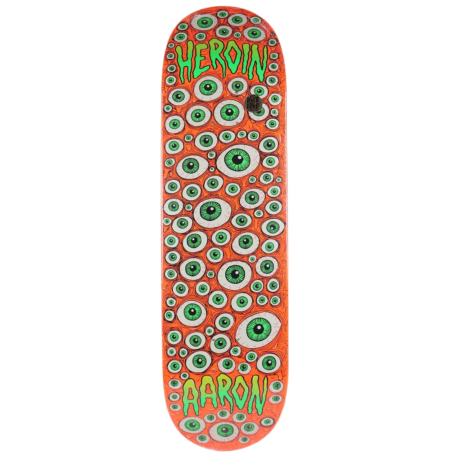 Heroin Skateboard Deck Aaron Wilson Eyes Orange 8.75" x 32.25"