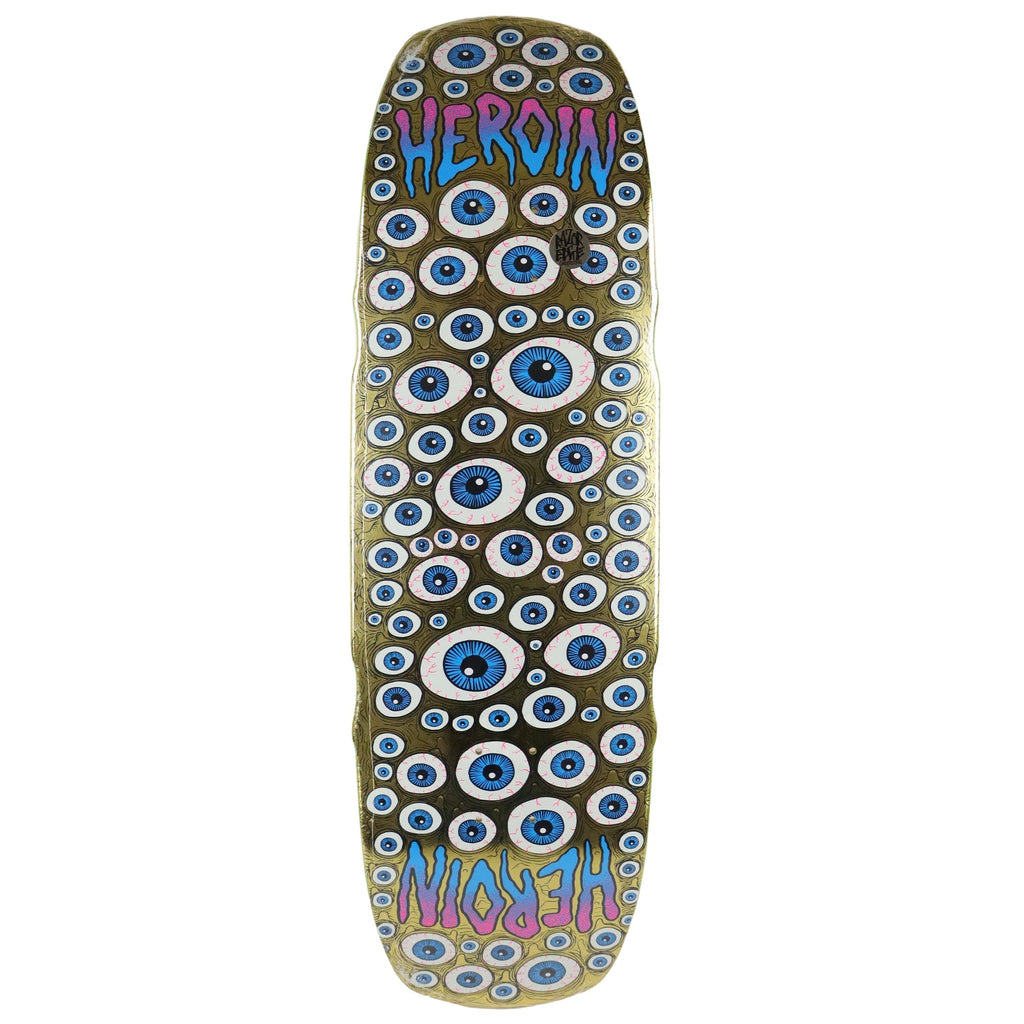 Heroin Skateboard Deck Seeing Double Mutated Symmetrical Gold 9.5" x 32"