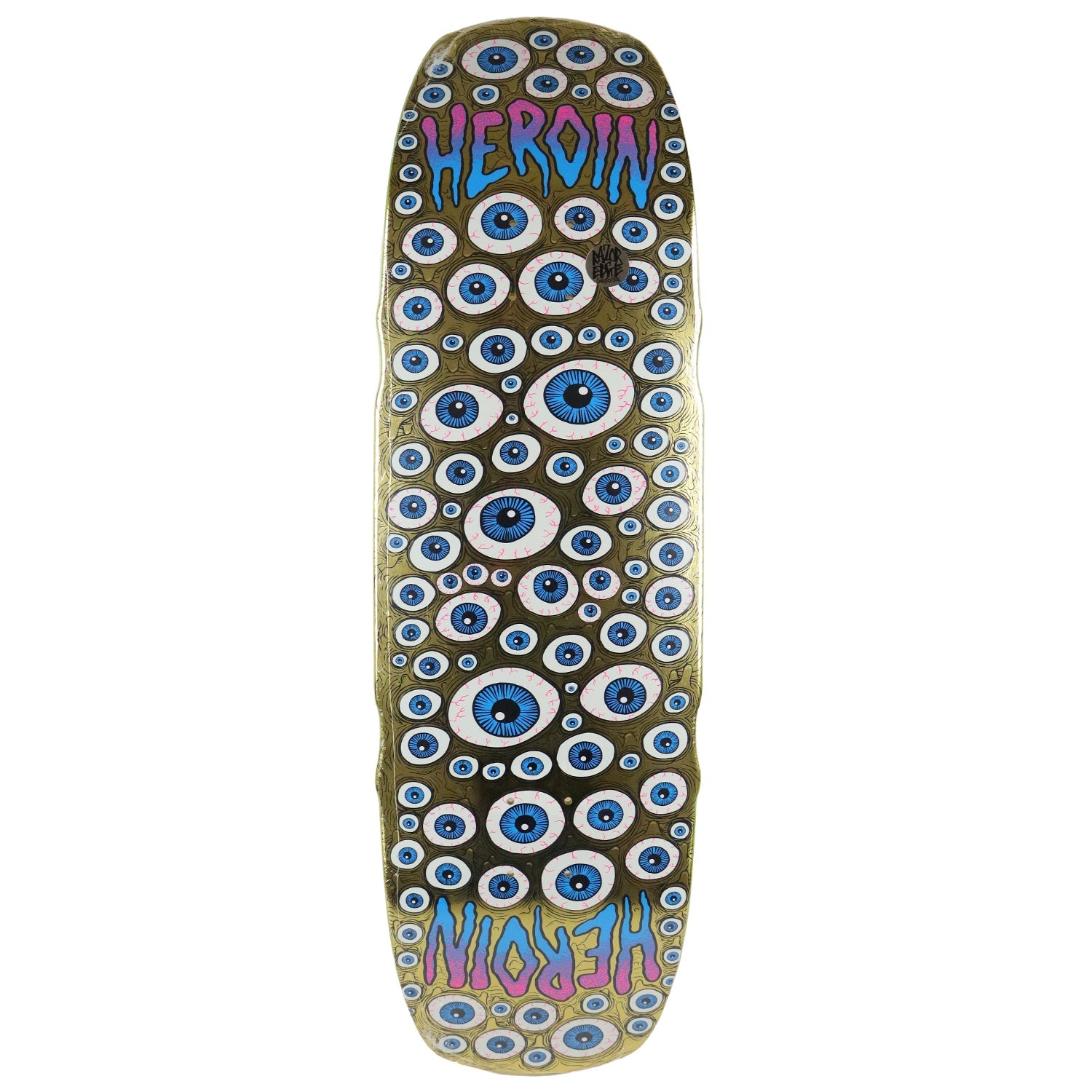 Heroin Skateboard Deck Seeing Double Mutated Symmetrical Gold 9.5" x 32"